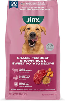 Jinx Premium Dry Dog Food for All Lifestages - Real Beef Brown Rice & Sweet Potato Kibble with Superfoods for Immune Support & Probiotics for Digestive Support - No Fillers - 30lb