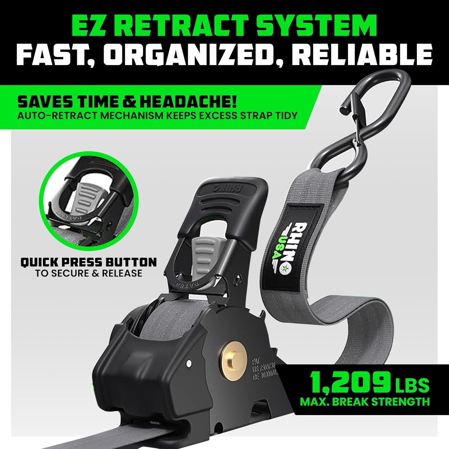 Rhino USA Retractable Ratchet Straps