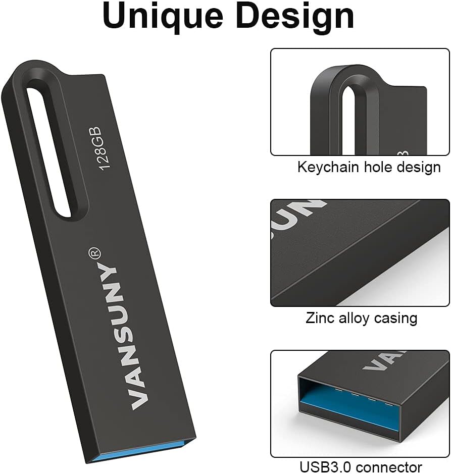 Vansuny 2 Pack USB 3.0 Flash Drives 128GB Metal Waterproof Flash Drive Ultra High Speed Memory Stick