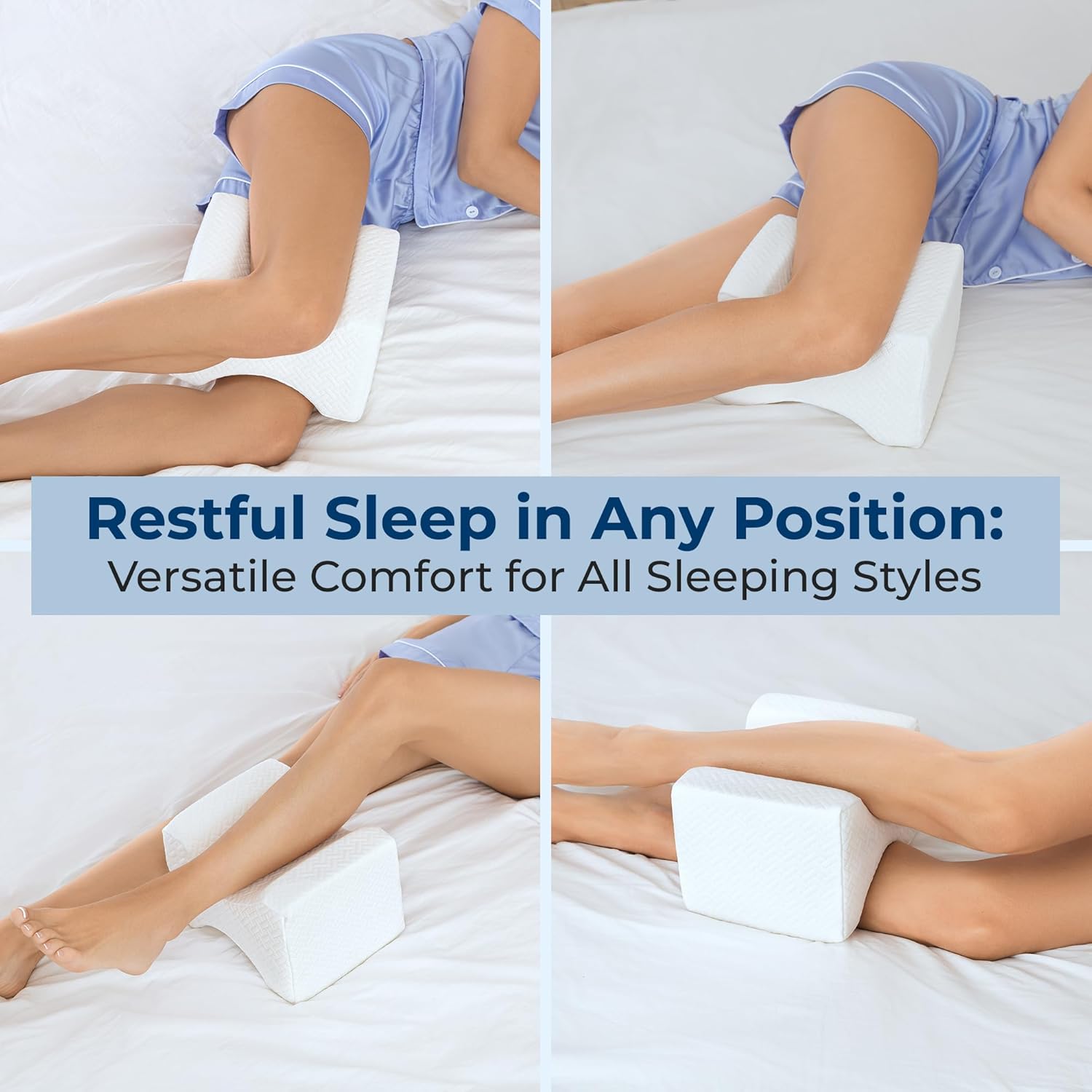5 STARS UNITED Knee Pillow for Side Sleepers - Hip Pain Relief, Memory Foam Leg Cushion for Side Sleeping - Between Legs Pillow for Sciatica & Lower Back Pain, White