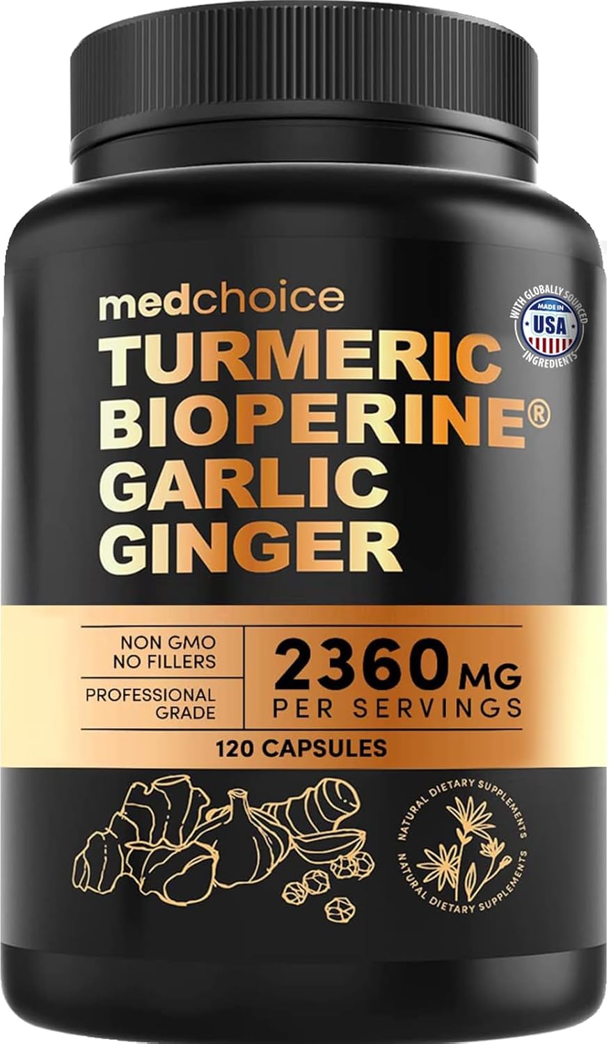 4-in-1 Turmeric and Garlic Supplements with BioPerine