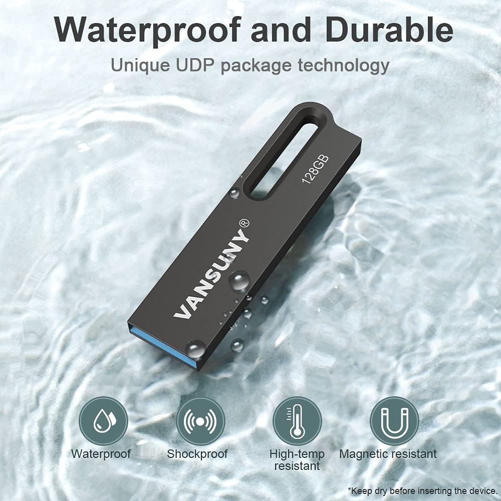 Vansuny 2 Pack USB 3.0 Flash Drives 128GB Metal Waterproof Flash Drive Ultra High Speed Memory Stick