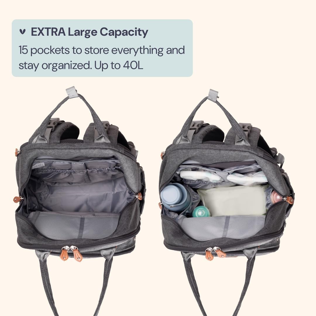BabbleRoo Extra Large Diaper Bag Backpack