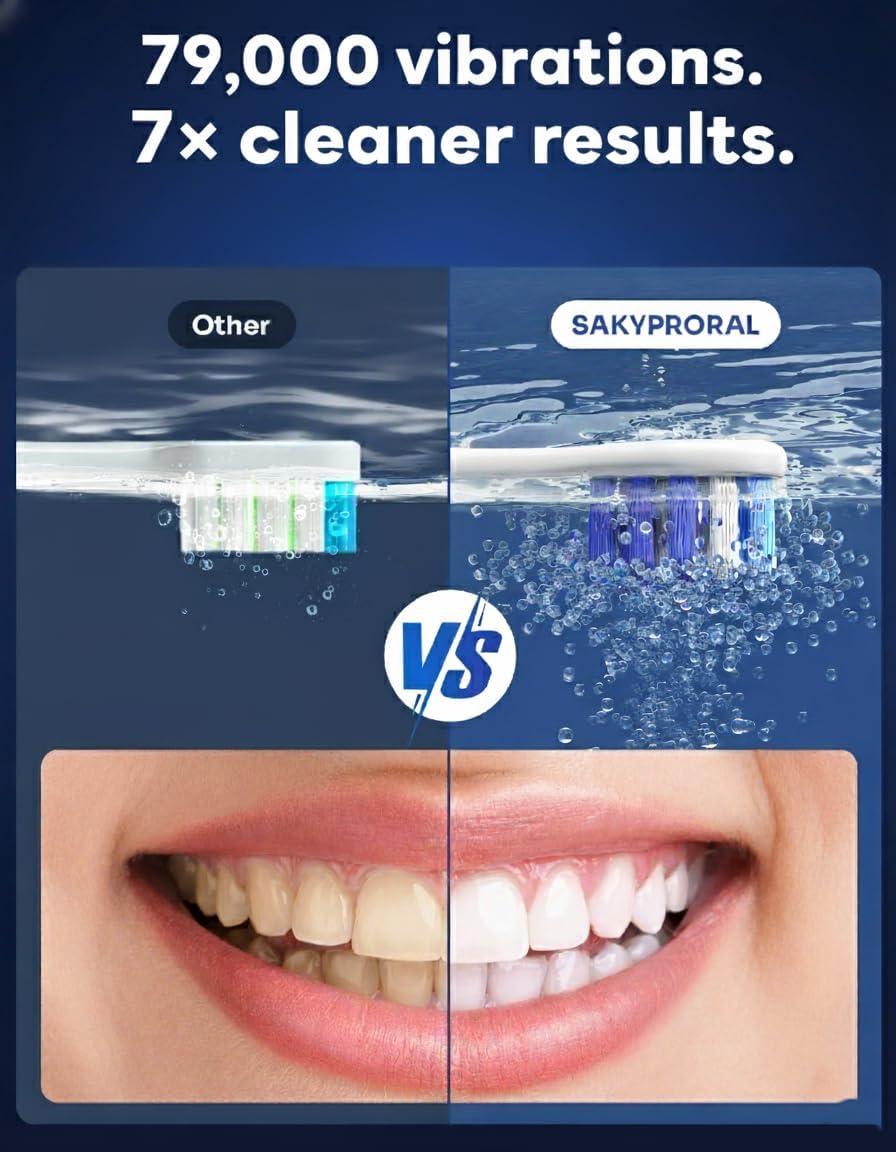 AI Electric Toothbrush w/ 6 Brush Heads By SAKYPRORAL