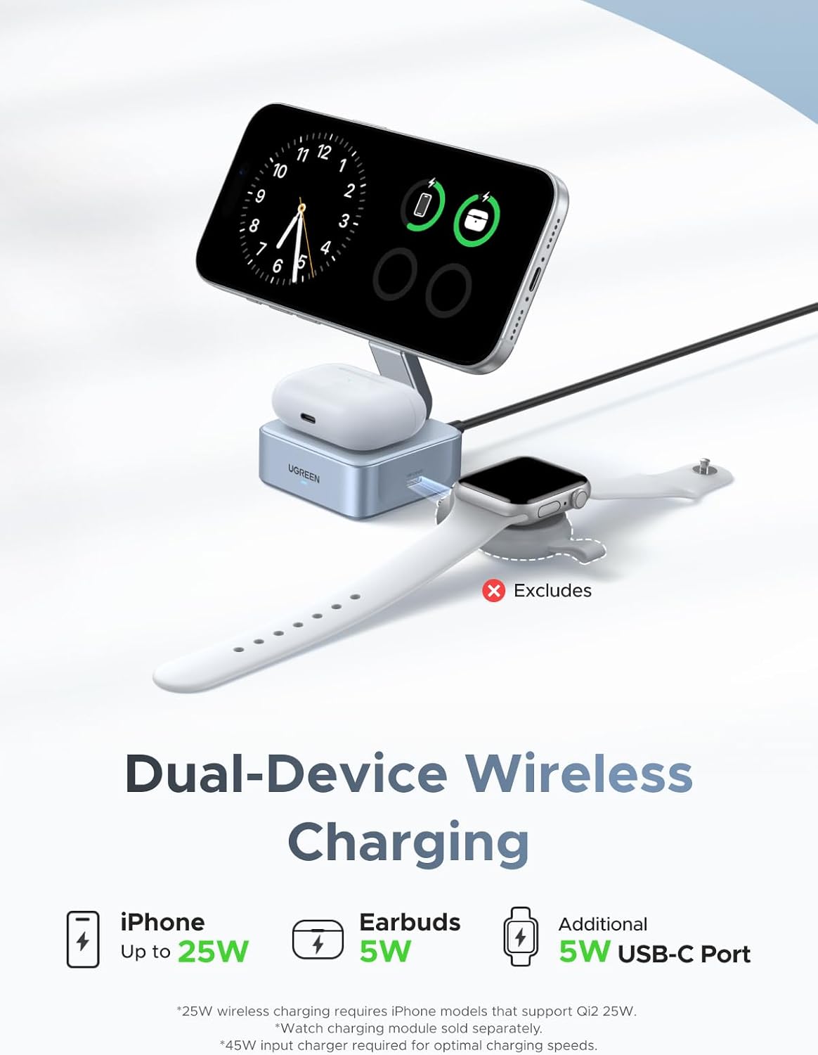 UGREEN Qi2 25W Magflow Wireless Charger Magsafe Charging Station 2-in-1