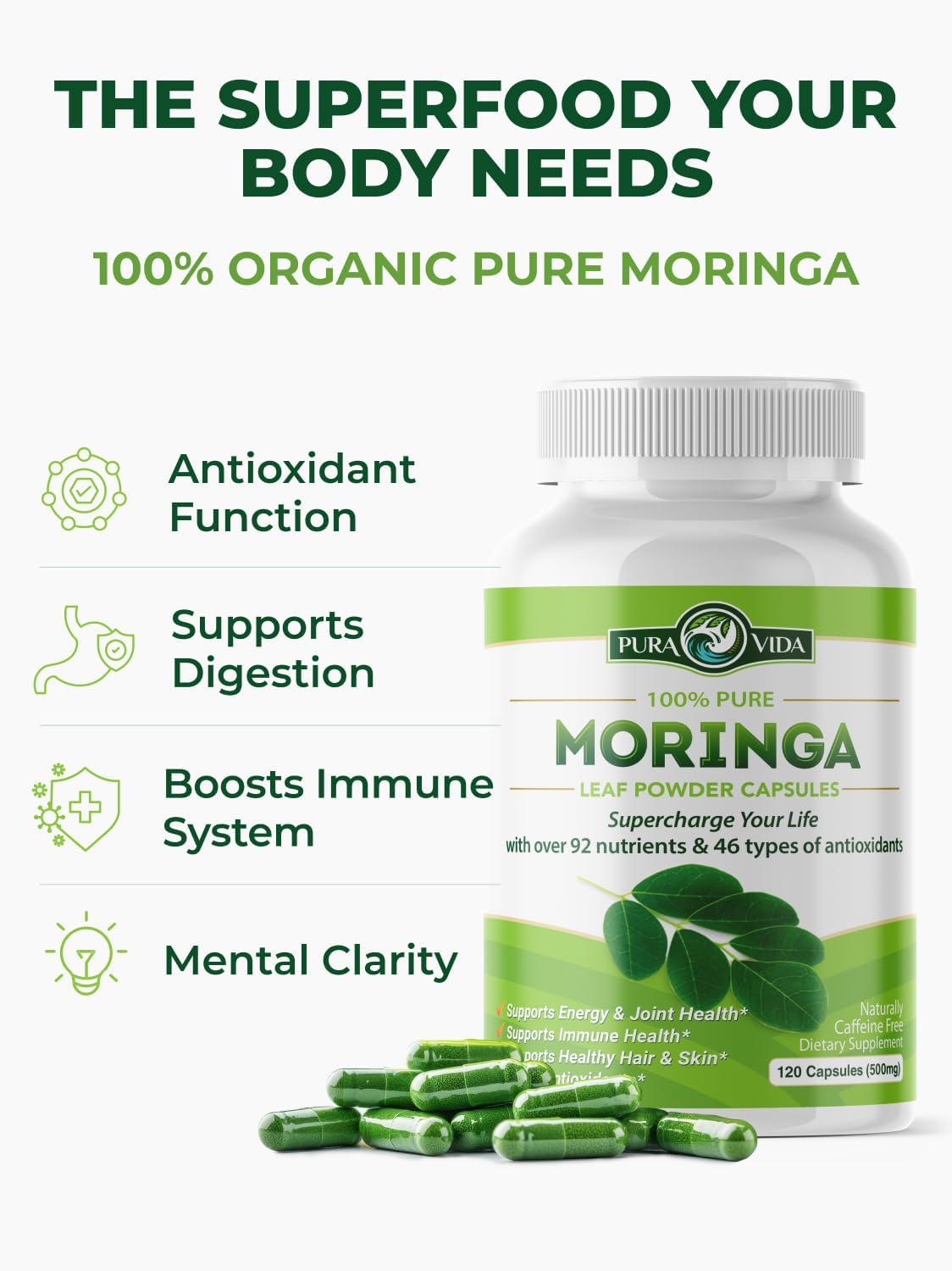 PURA VIDA MORINGA Organic Moringa Capsules