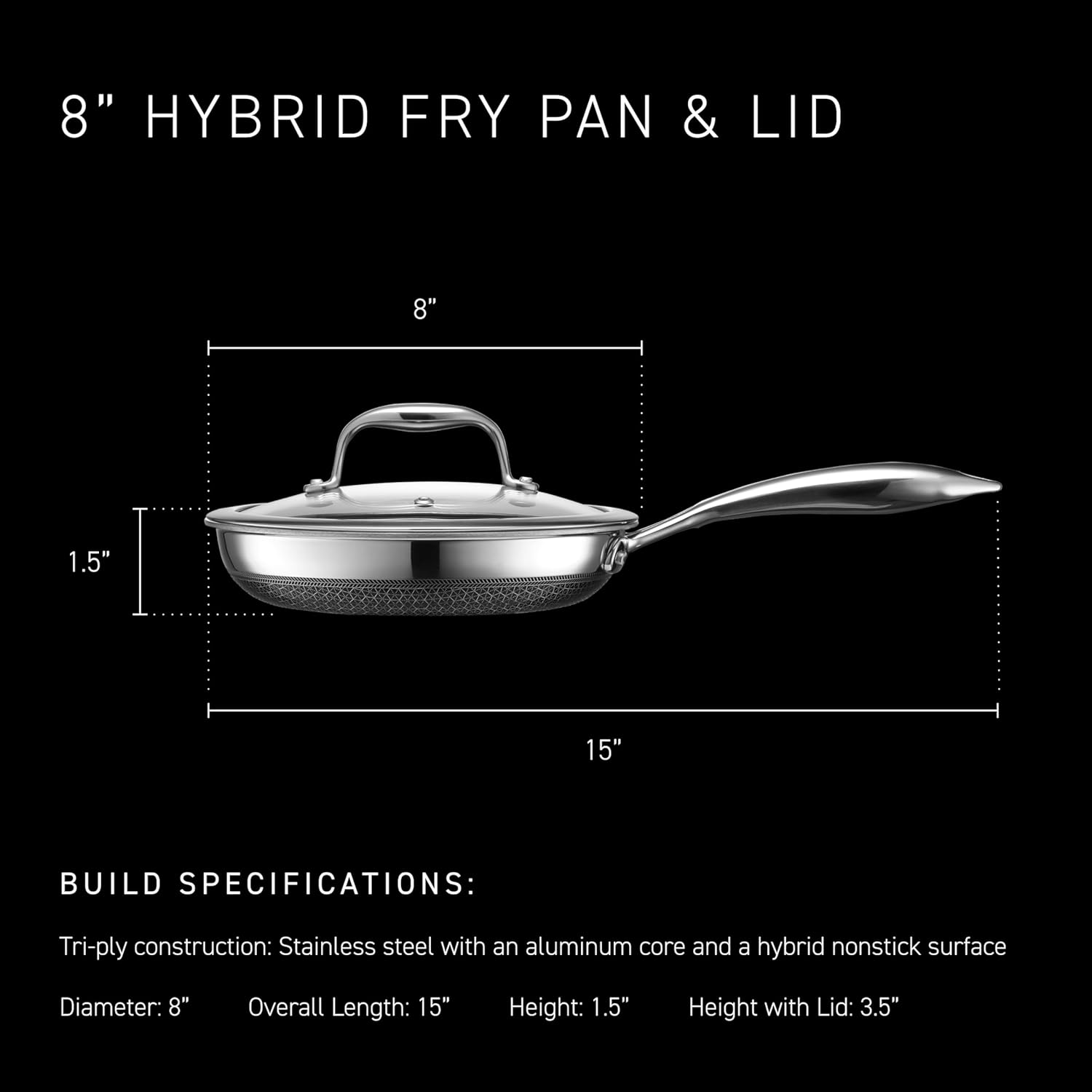 HexClad Hybrid Nonstick 8-Inch Frying Pan with Tempered Glass Lid