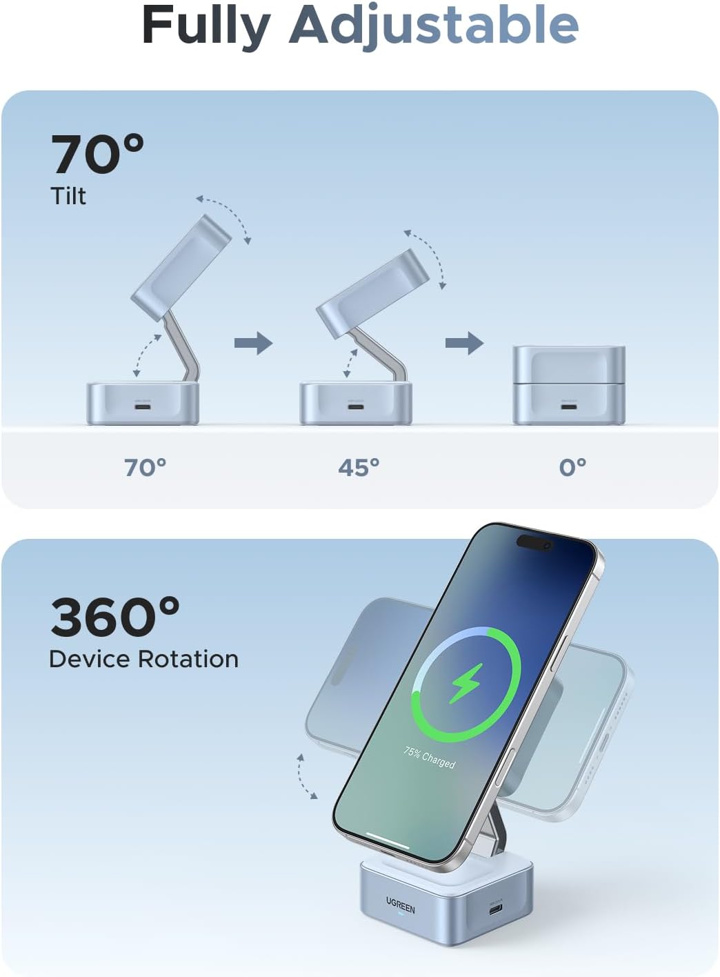 UGREEN Qi2 25W Magflow Wireless Charger Magsafe Charging Station 2-in-1