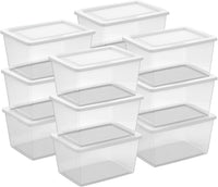 Sterilite 12-Pack Clear Storage Box Stackable Container Bins with Lids 58 Qt White ‚Äì Large Plastic Containers for Home Closet Bathroom Classroom and Office Organization