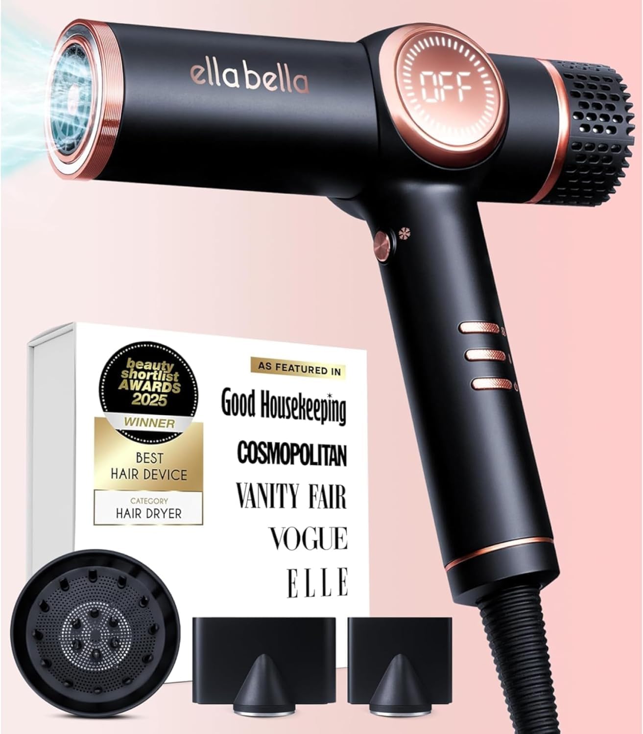 ELLA BELLA® Professional Ionic Hair Dryer with Diffuser