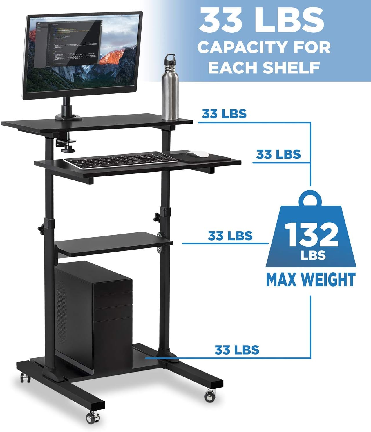 Mount-It! Black Rolling Standing Desk