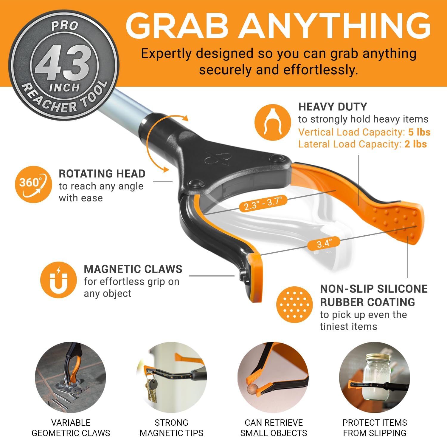 EZPIK Pro 43" Foldable Grabber Reacher Tool for Seniors