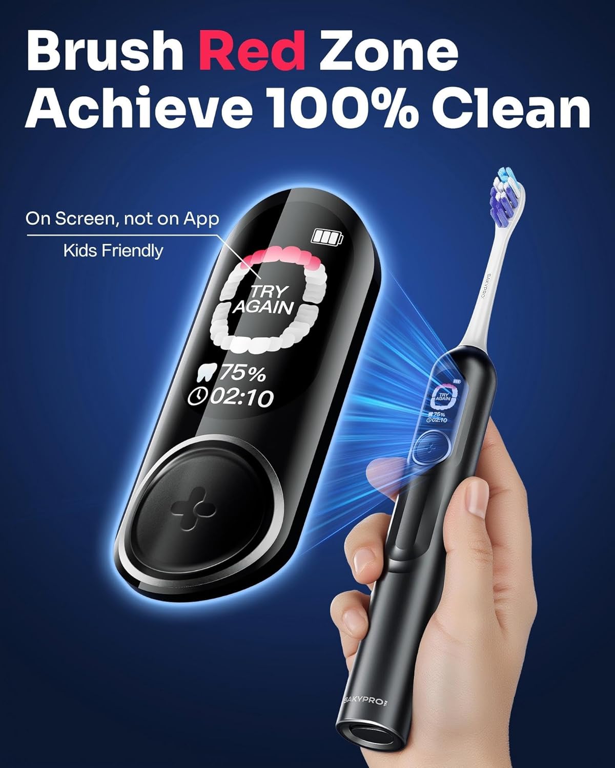AI Electric Toothbrush w/ 6 Brush Heads By SAKYPRORAL