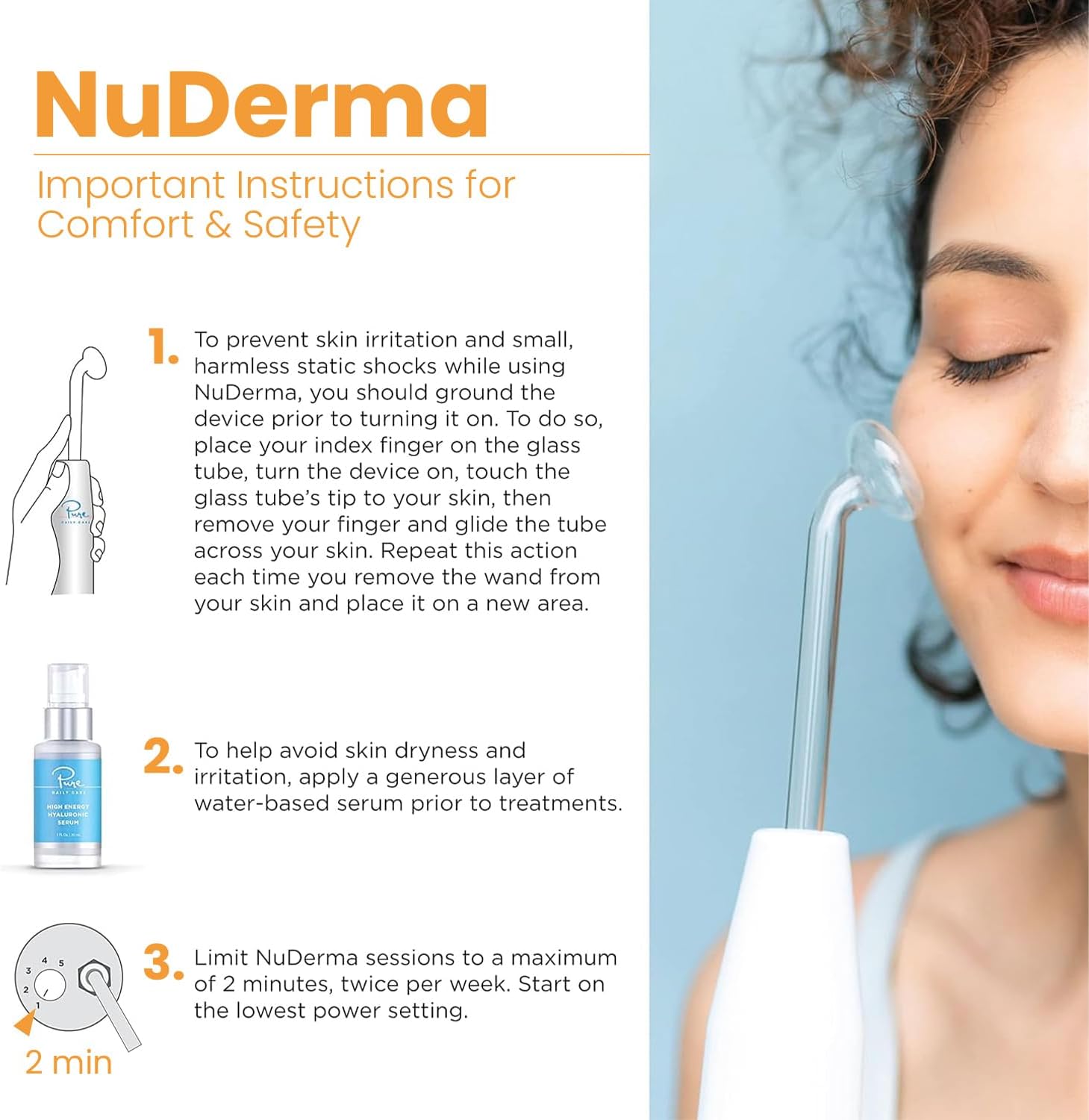 Pure Daily Care NuDerma Handheld Skin Therapy Wand Machine w/Neon