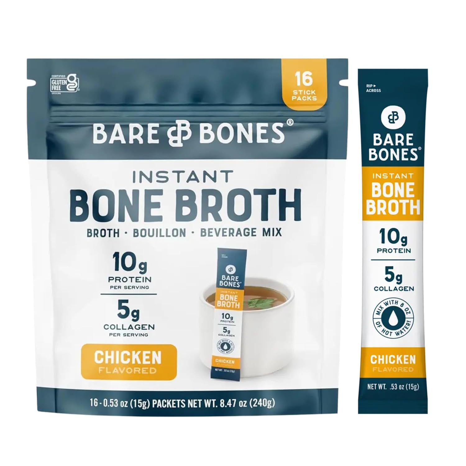 Bare Bones Chicken Bone Broth Instant Powdered Mix Packets