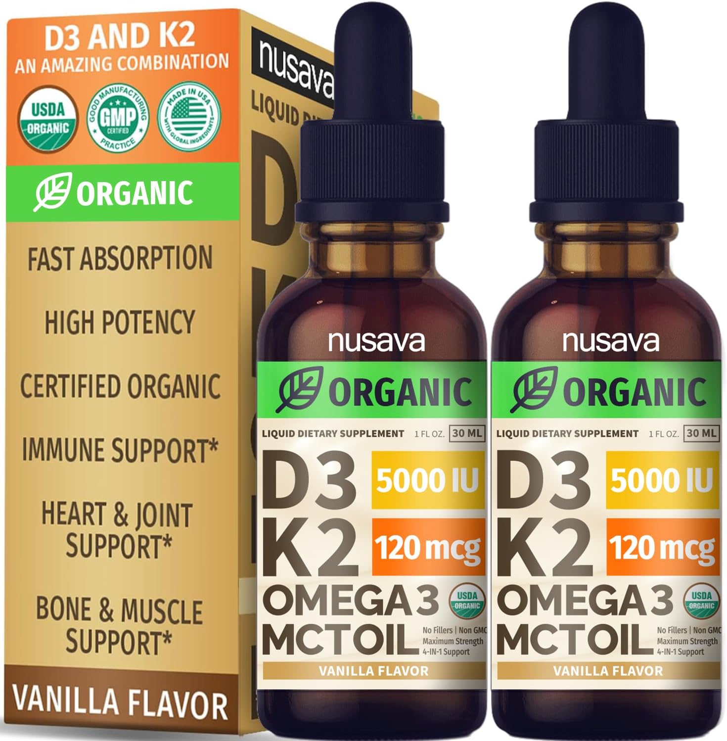 Organic Vitamin D3 K2 Drops with MCT Oil Omega 3