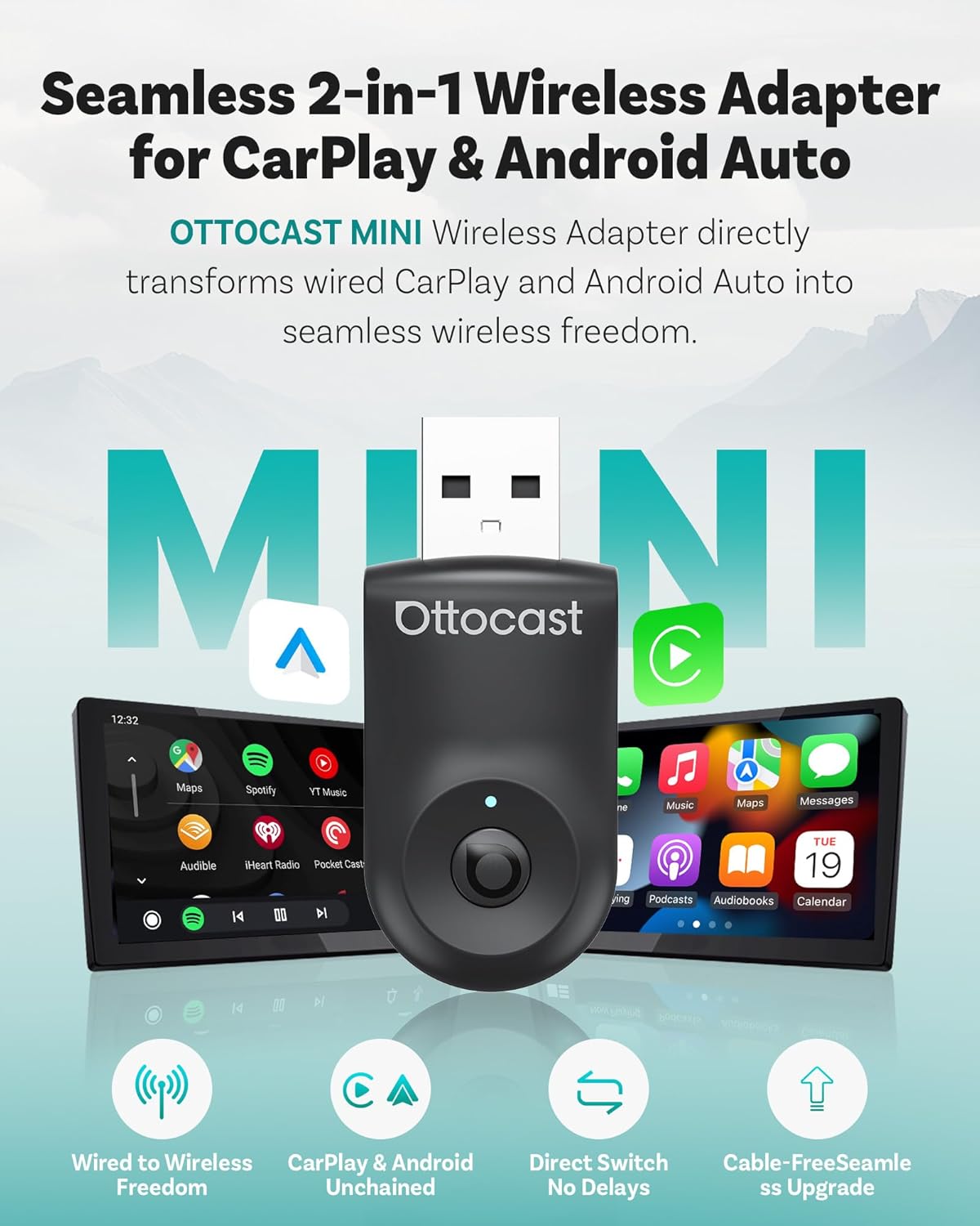 OTTOCAST Mini 2025 2-in-1 Wireless CarPlay
