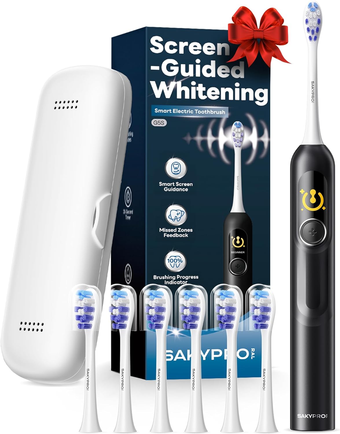 AI Electric Toothbrush w/ 6 Brush Heads By SAKYPRORAL