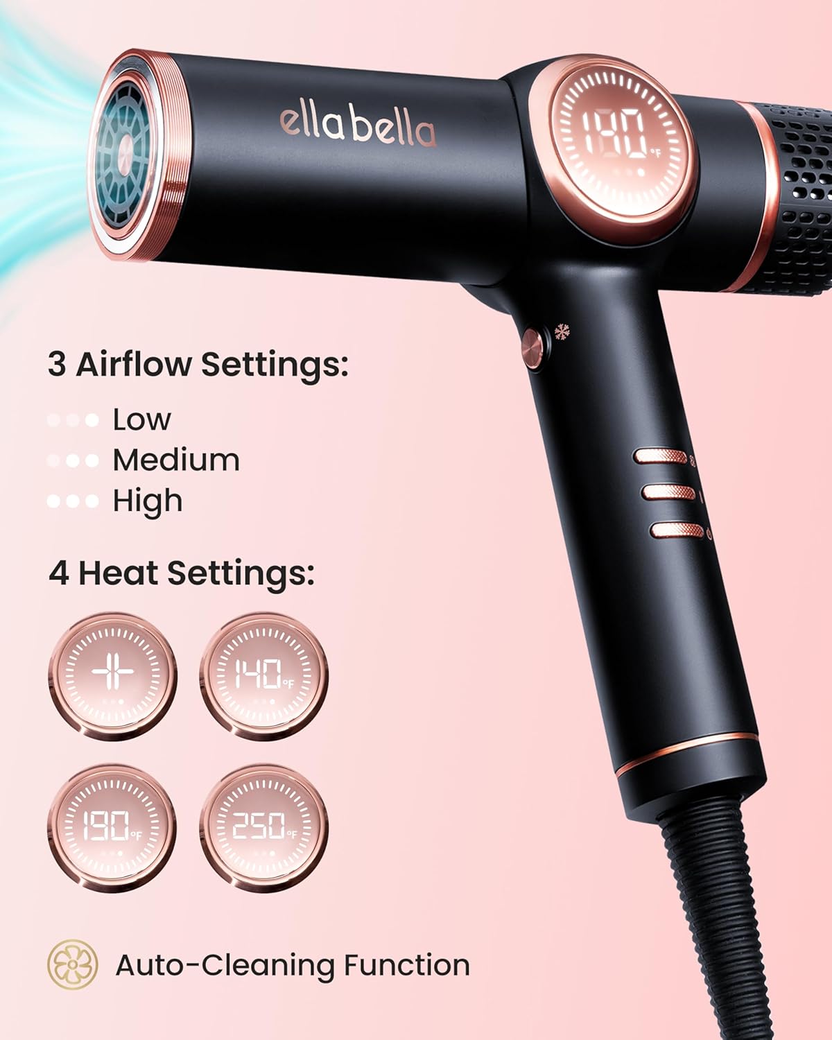 ELLA BELLA® Professional Ionic Hair Dryer with Diffuser