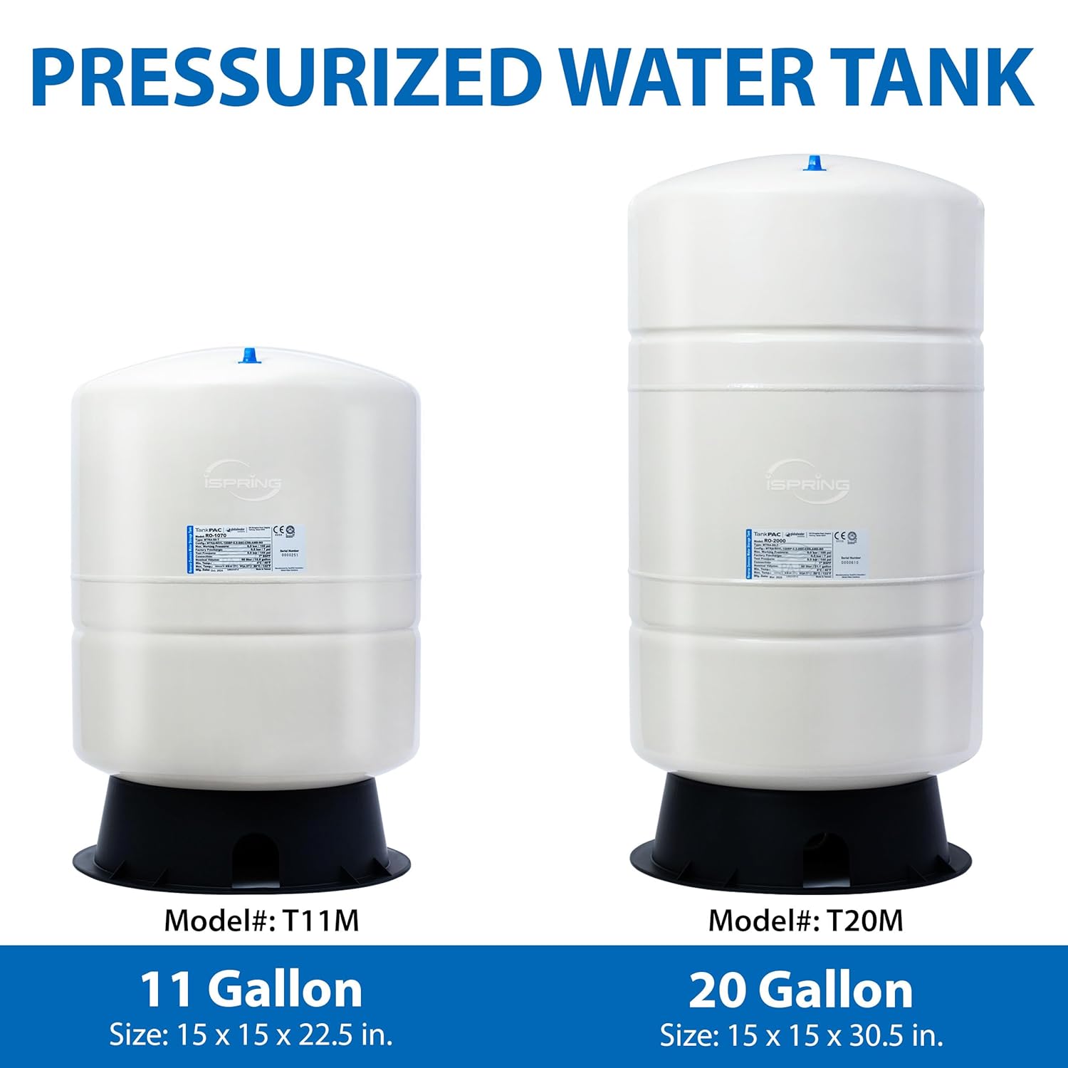 iSpring T20M 20-Gallon Pre-Pressurized Reverse Osmosis Tank