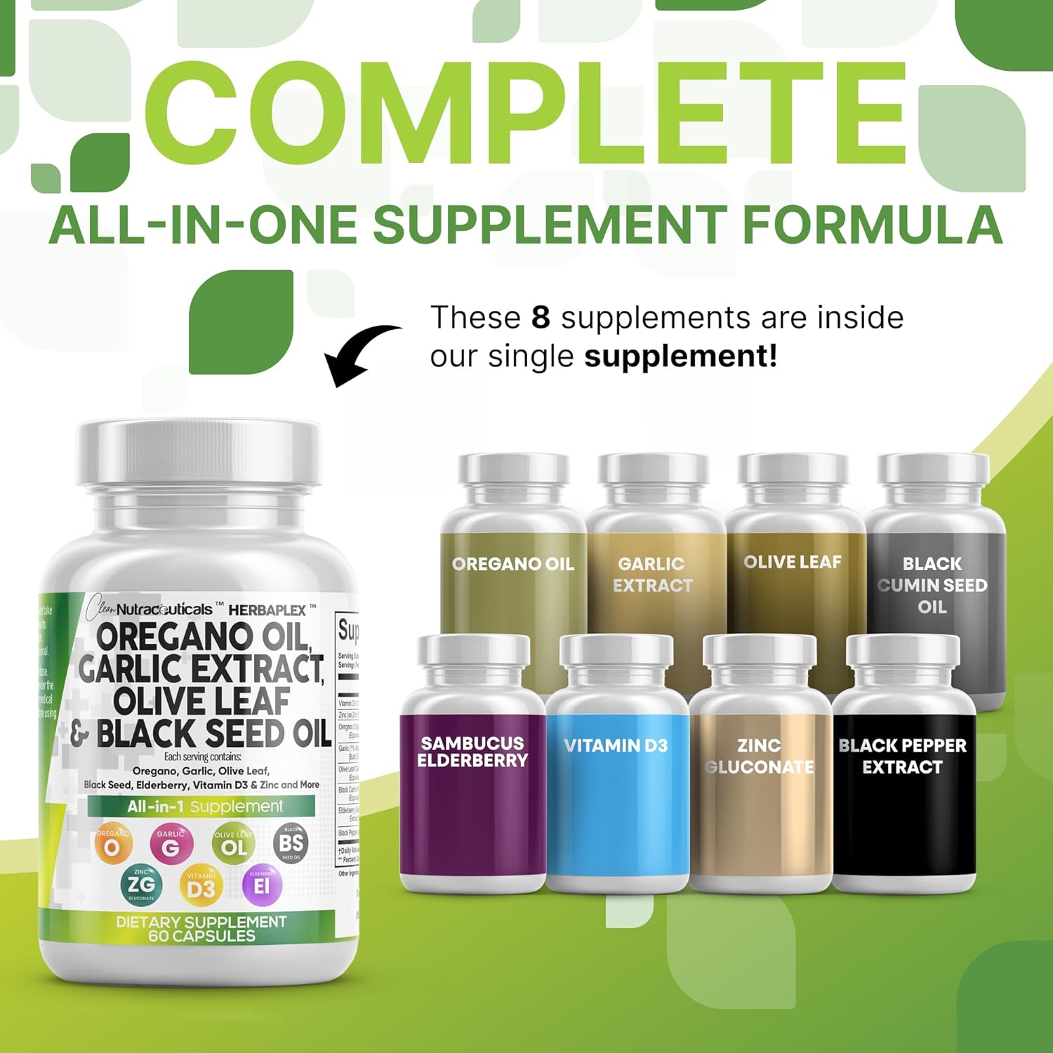 Clean Nutra Oregano Oil with Black Seed Oil Garlic Olive Leaf Extract