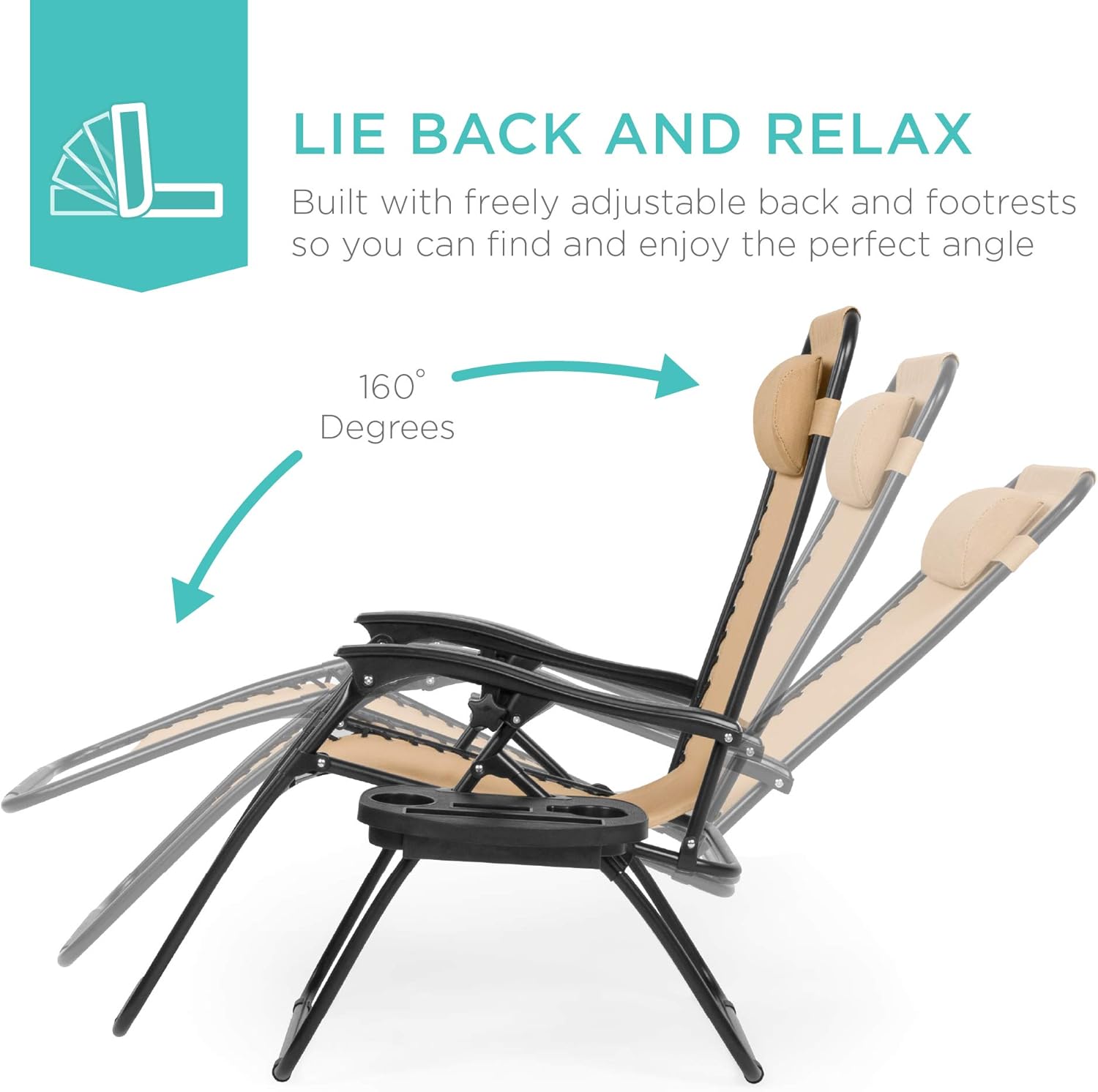 Best Choice Products Set of 2 Adjustable Steel Mesh Zero Gravity Lounge Chair Recliners w/Pillows and Cup Holder Trays