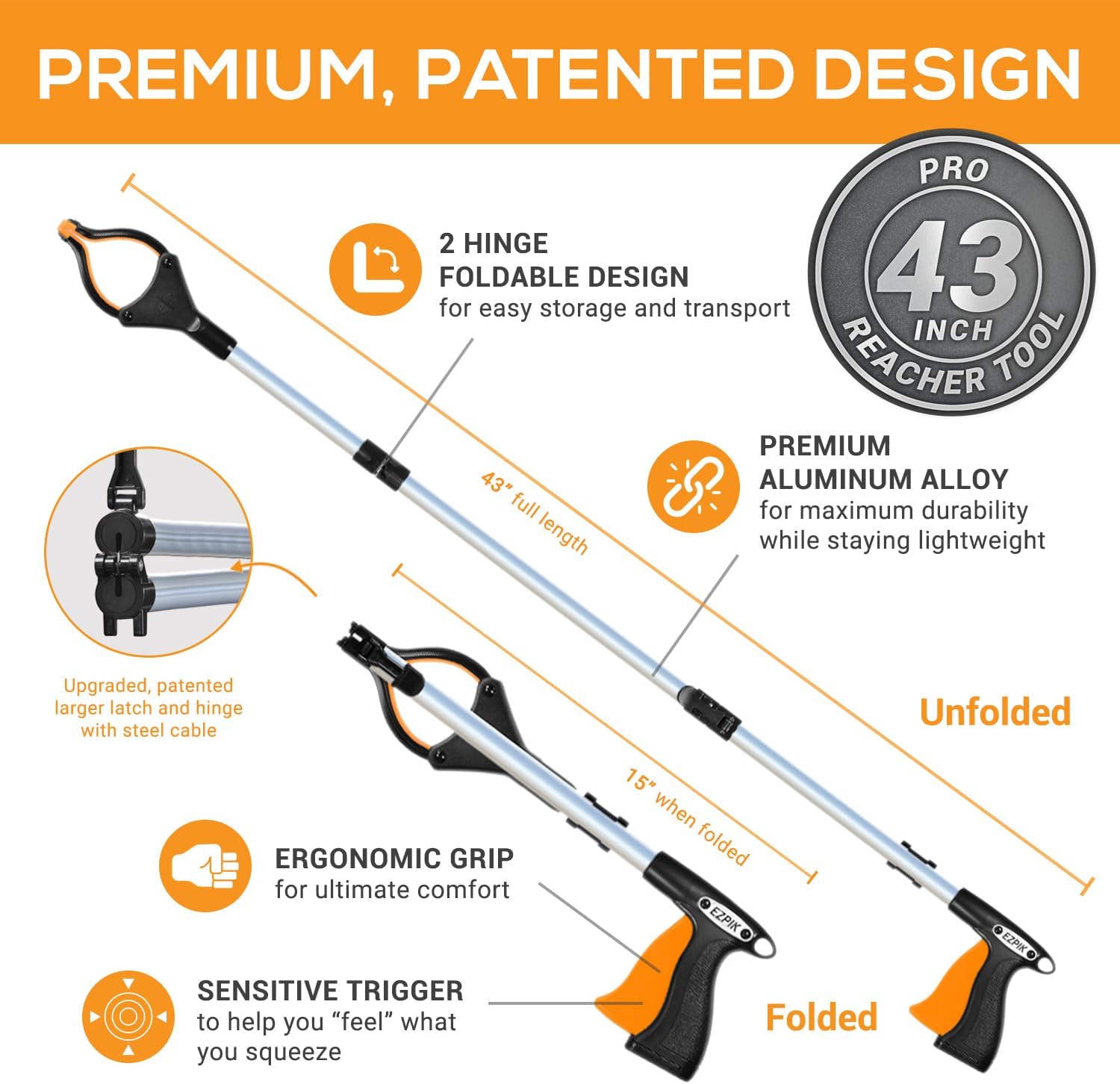 EZPIK Pro 43" Foldable Grabber Reacher Tool for Seniors