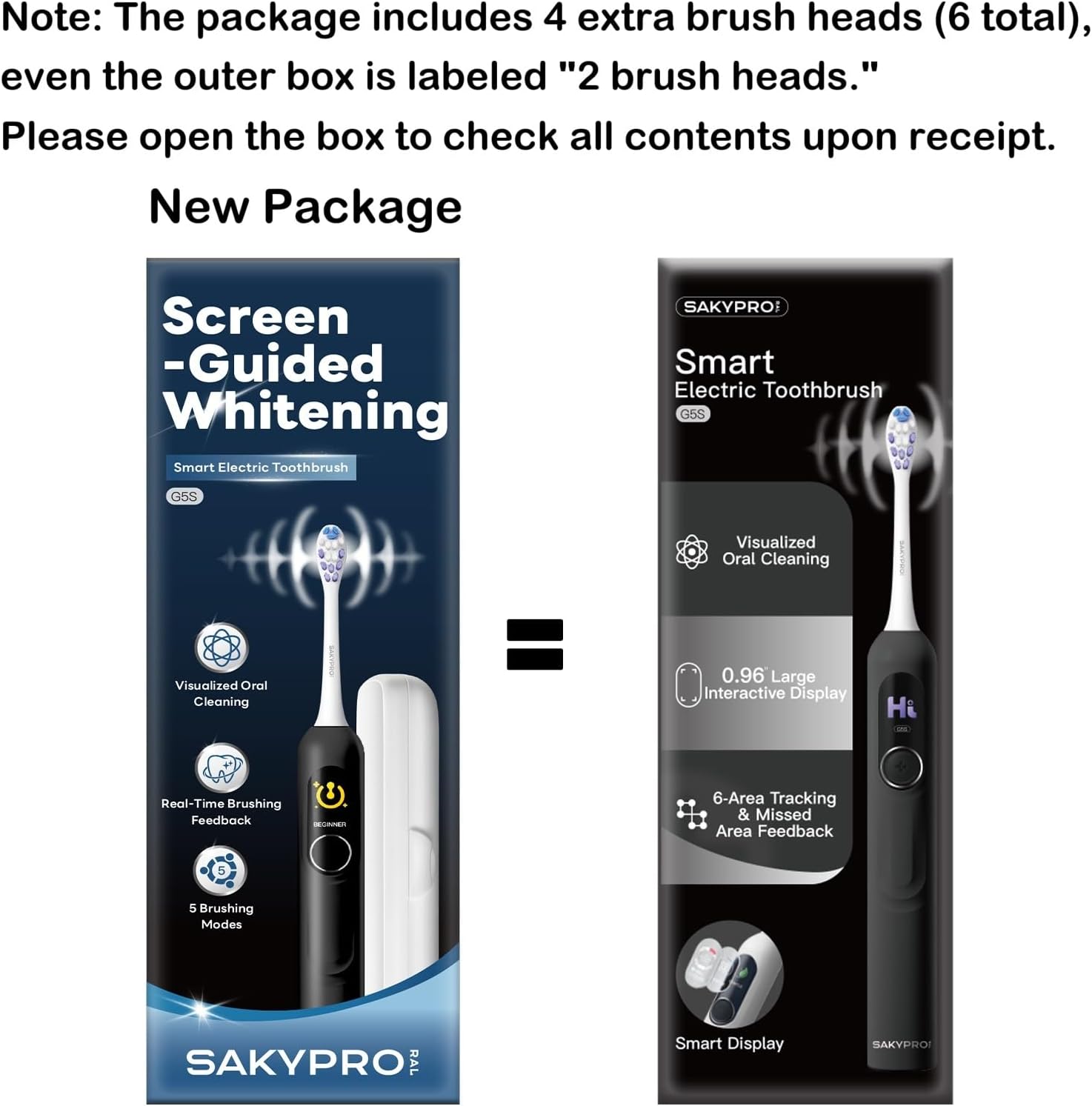 AI Electric Toothbrush w/ 6 Brush Heads By SAKYPRORAL