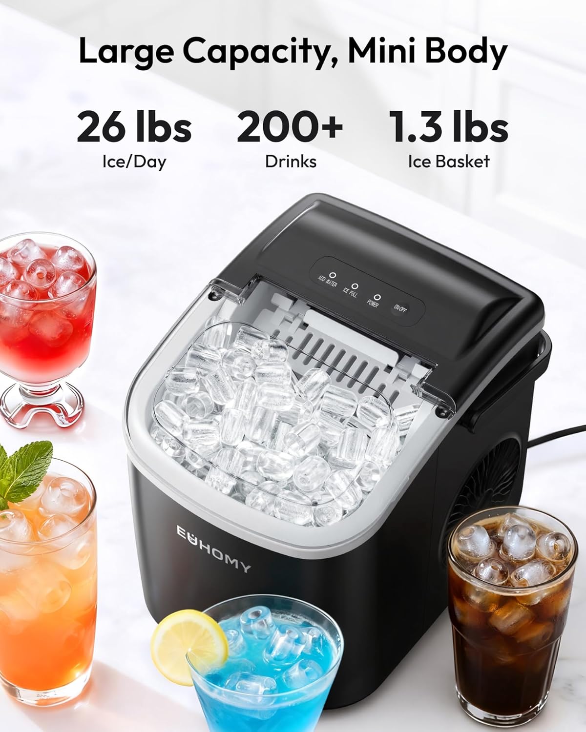 EUHOMY Countertop Ice Maker Machine with Handle