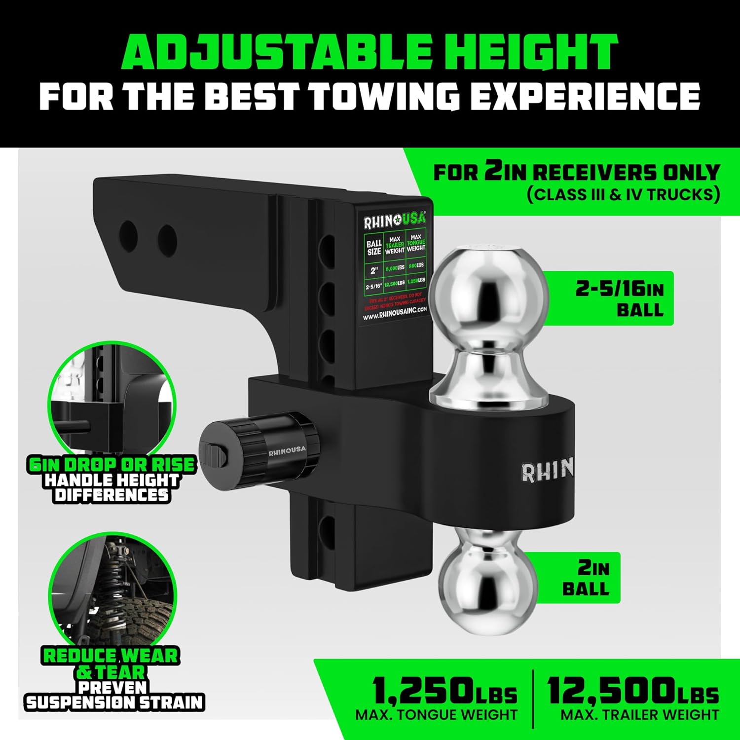 Rhino USA Adjustable Trailer Hitch