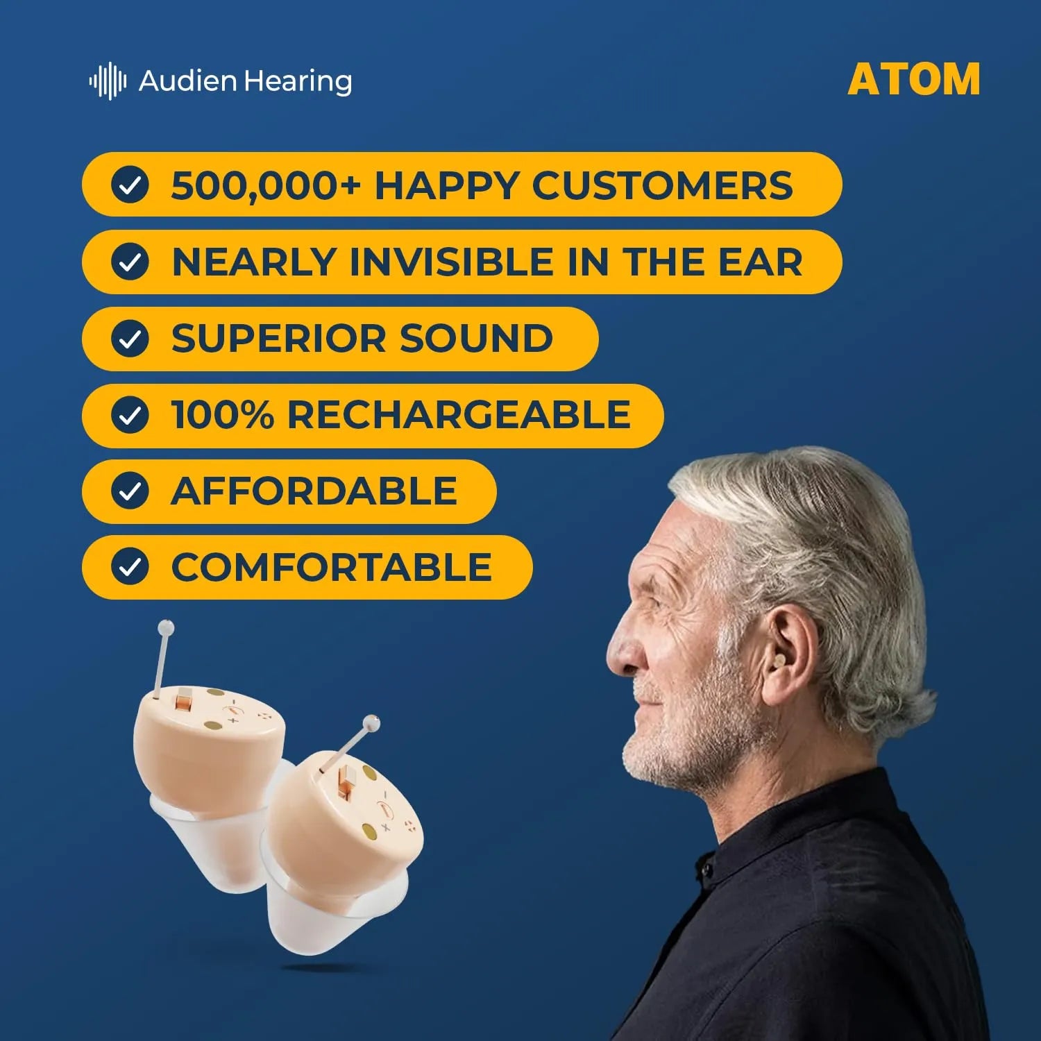 Audien Hearing ATOM Rechargeable Hearing Amplifier