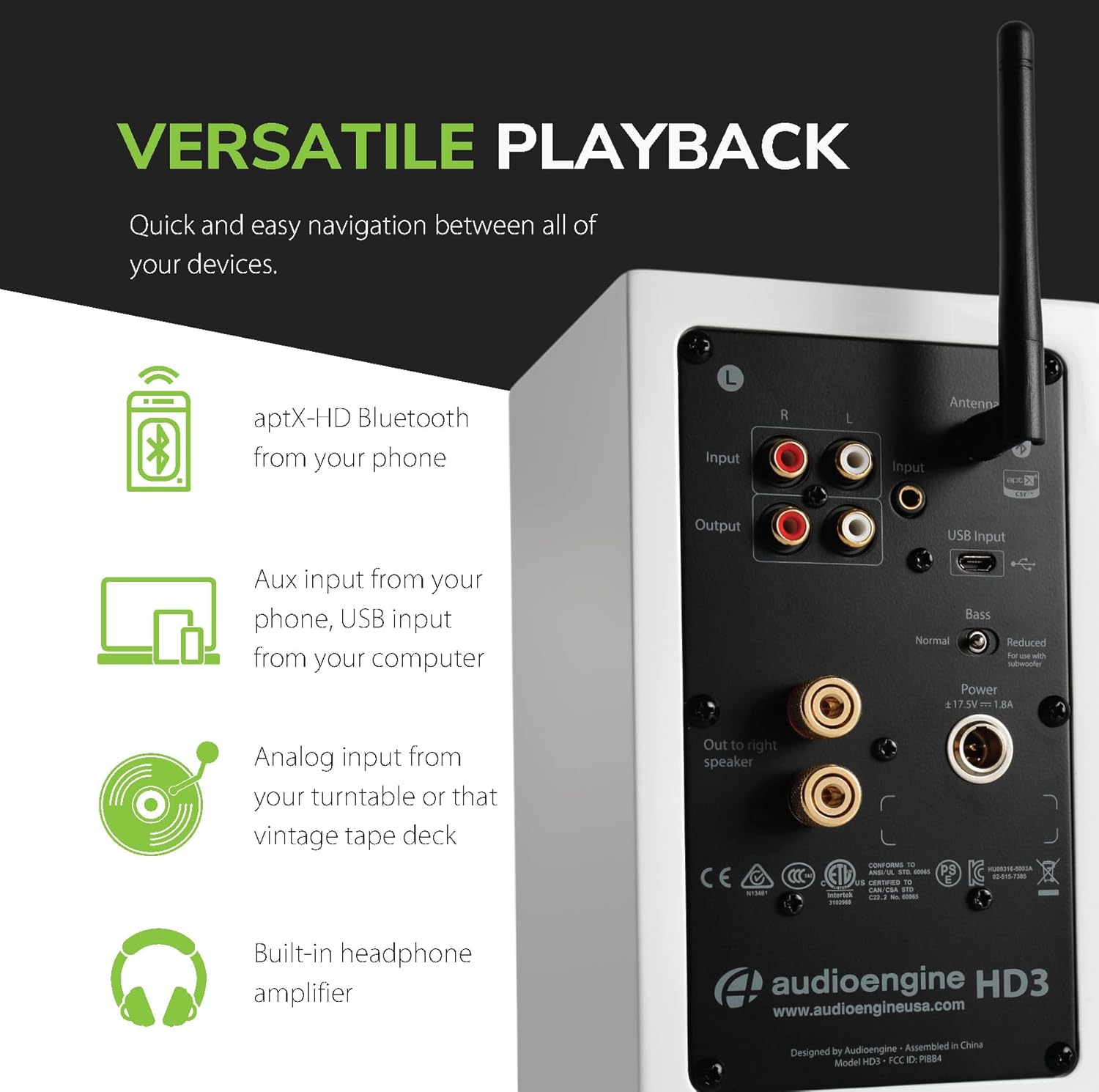 Audioengine A2-HD (HD3) Wireless Bluetooth PC and Computer Desktop Speakers with aptX HD