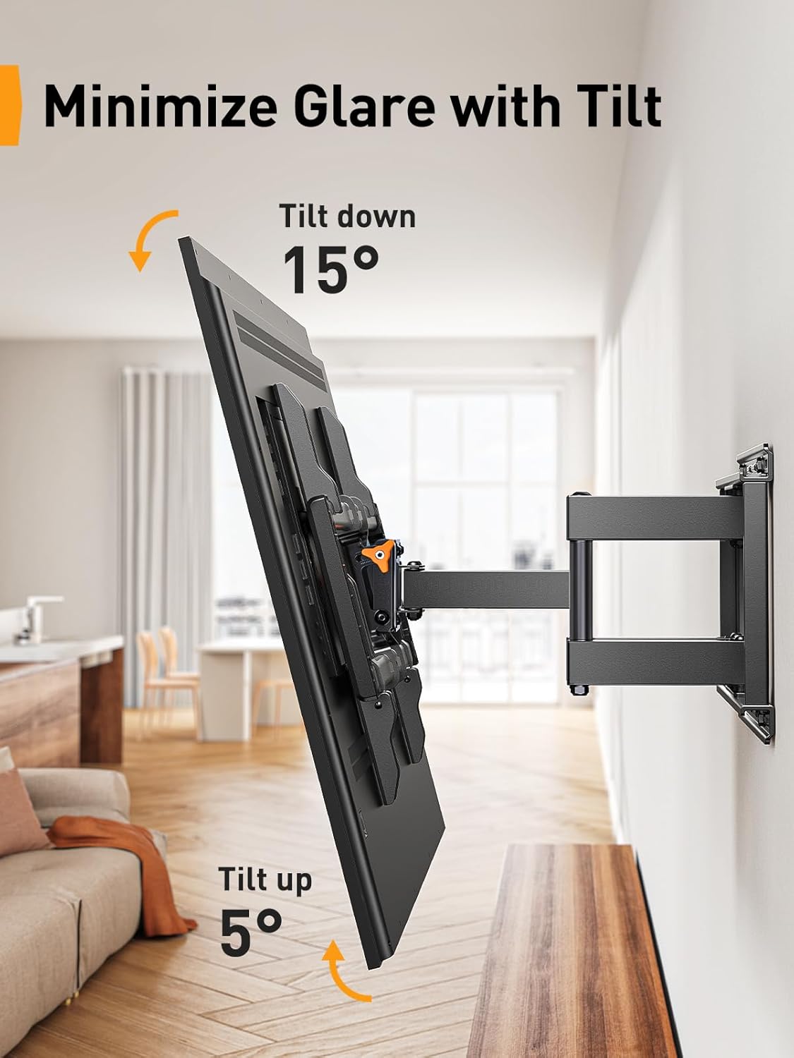 Perlegear UL Listed Full Motion TV Wall Mount for 42-90 inch TVs
