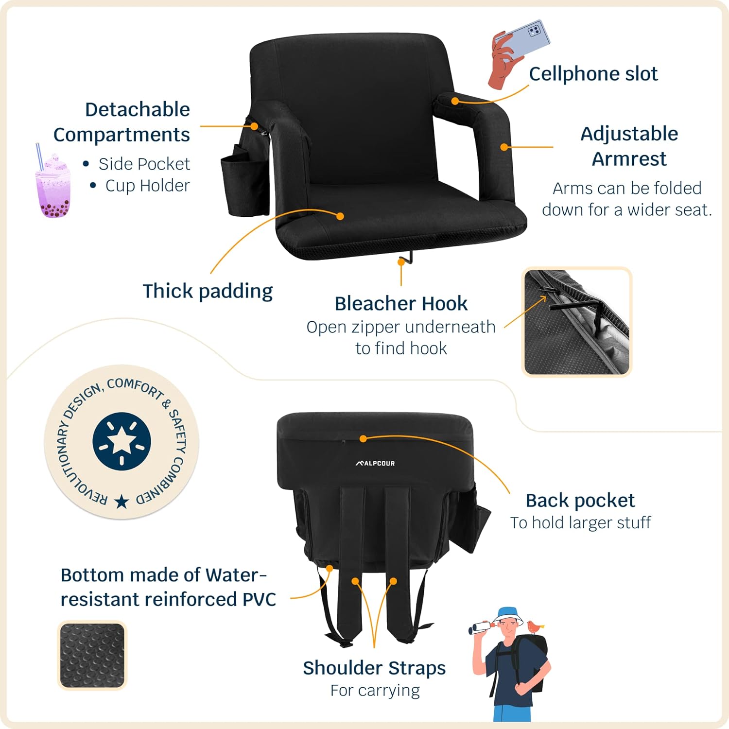 Alpcour Stadium Seats with Back Support for Bleachers