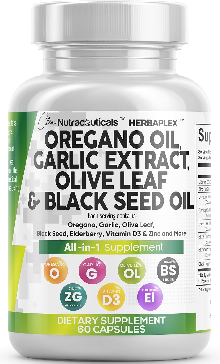 Clean Nutra Oregano Oil with Black Seed Oil Garlic Olive Leaf Extract