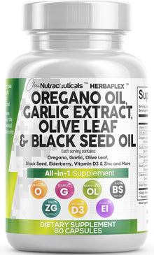 Clean Nutra Oregano Oil with Black Seed Oil Garlic Olive Leaf Extract