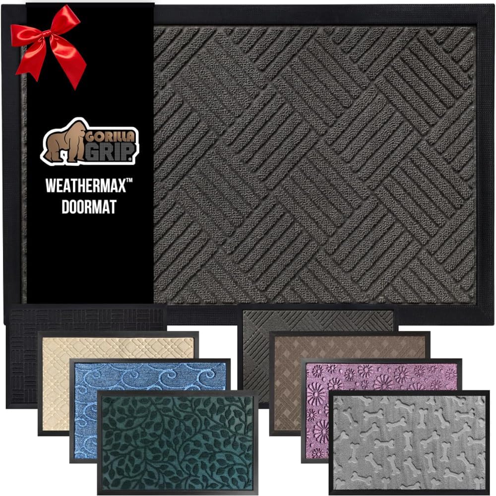 GORILLA GRIP 100% Waterproof All-Season WeatherMax Doormat Natural Rubber