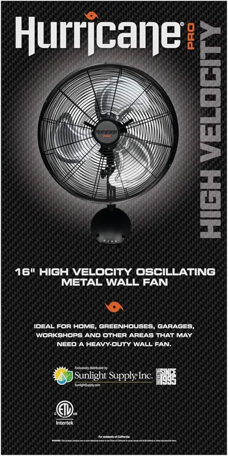 Hurricane 16" High Velocity Pro Oscillating Metal Wall Mount Fan w/ 3 Speeds