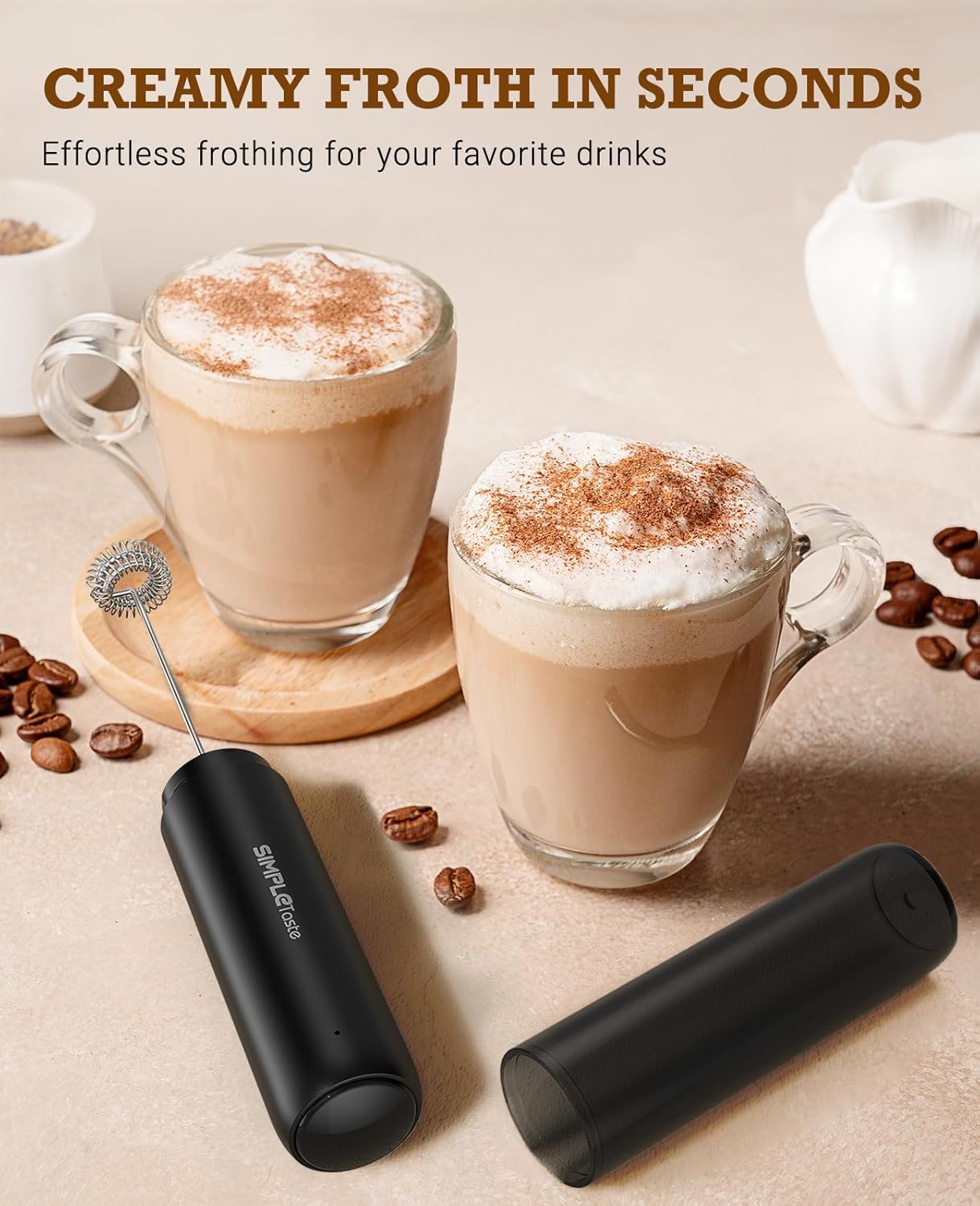 SIMPLETaste Rechargeable Milk Frother Wand Handheld