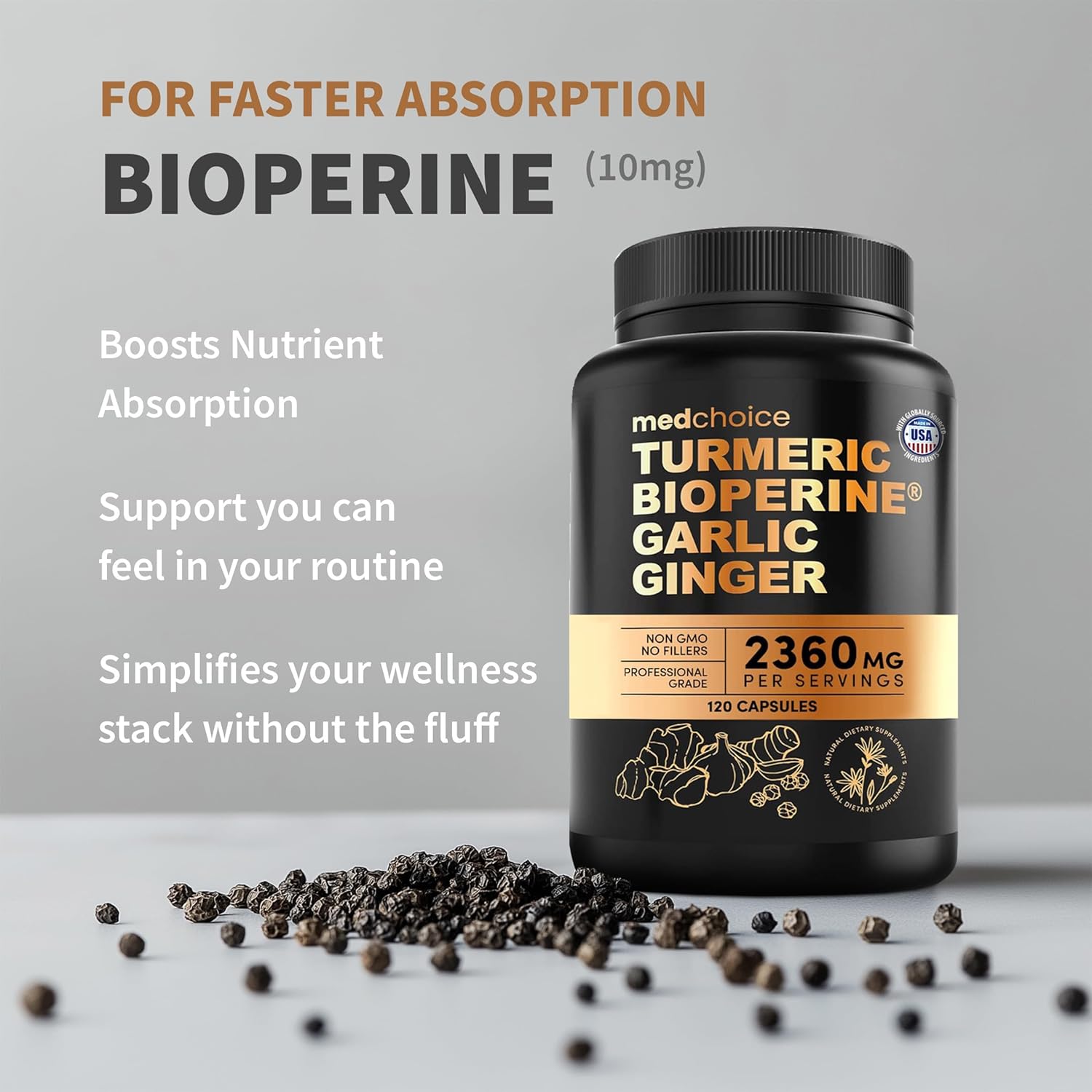 4-in-1 Turmeric and Garlic Supplements with BioPerine