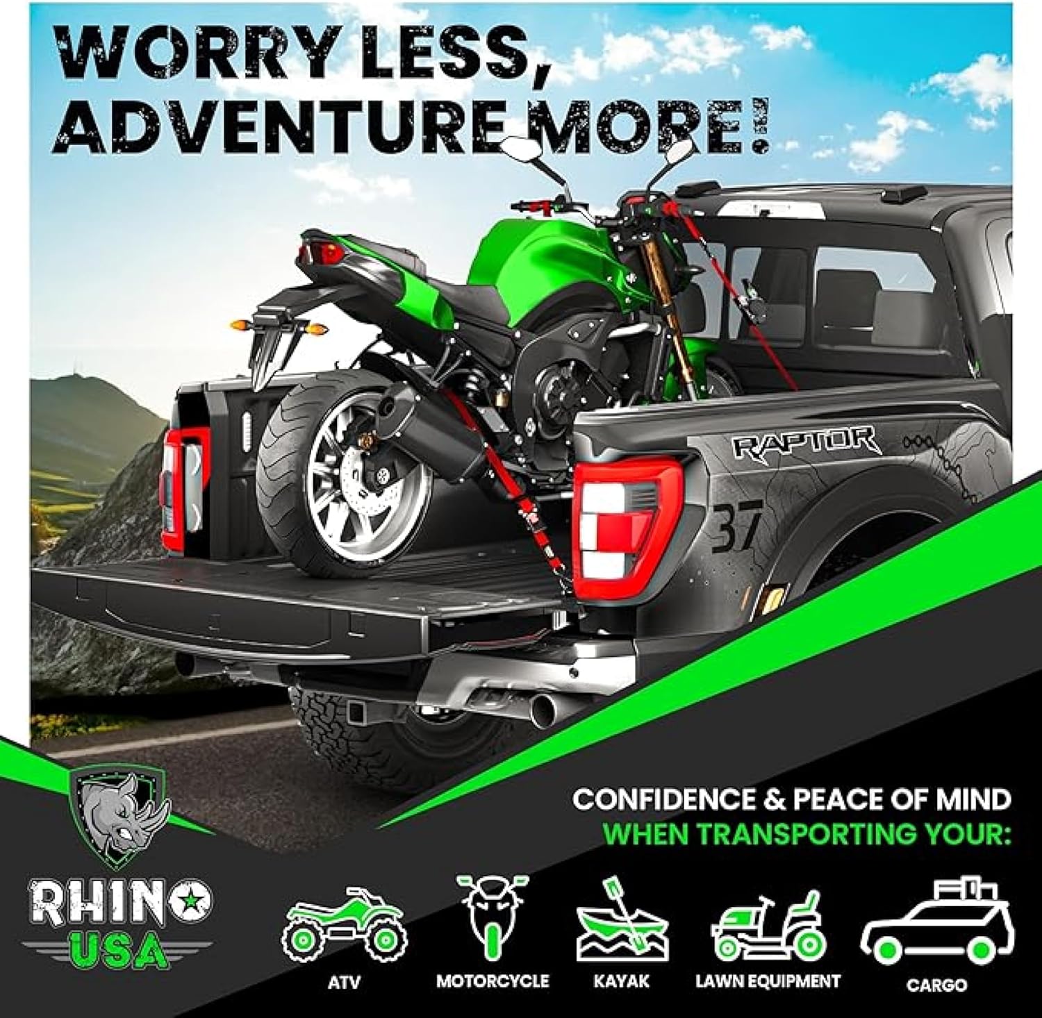 Rhino USA Retractable Ratchet Straps (4-Pack)
