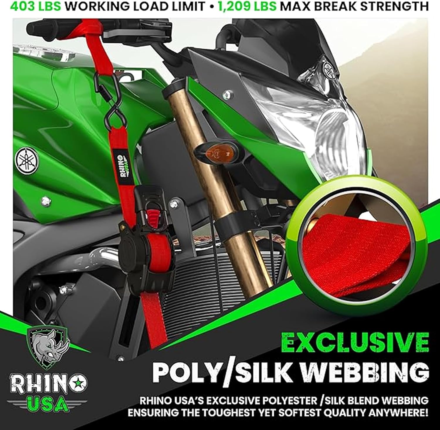 Rhino USA Retractable Ratchet Straps (4-Pack)