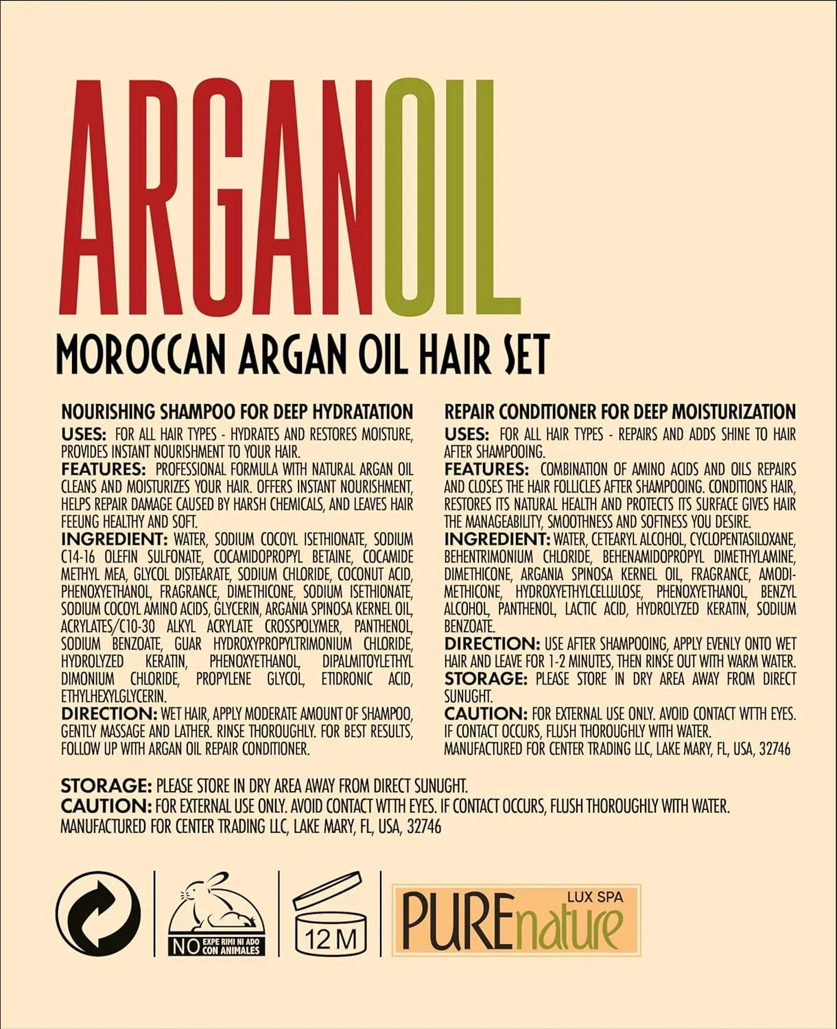 Argan Oil Shampoo and Conditioner Set