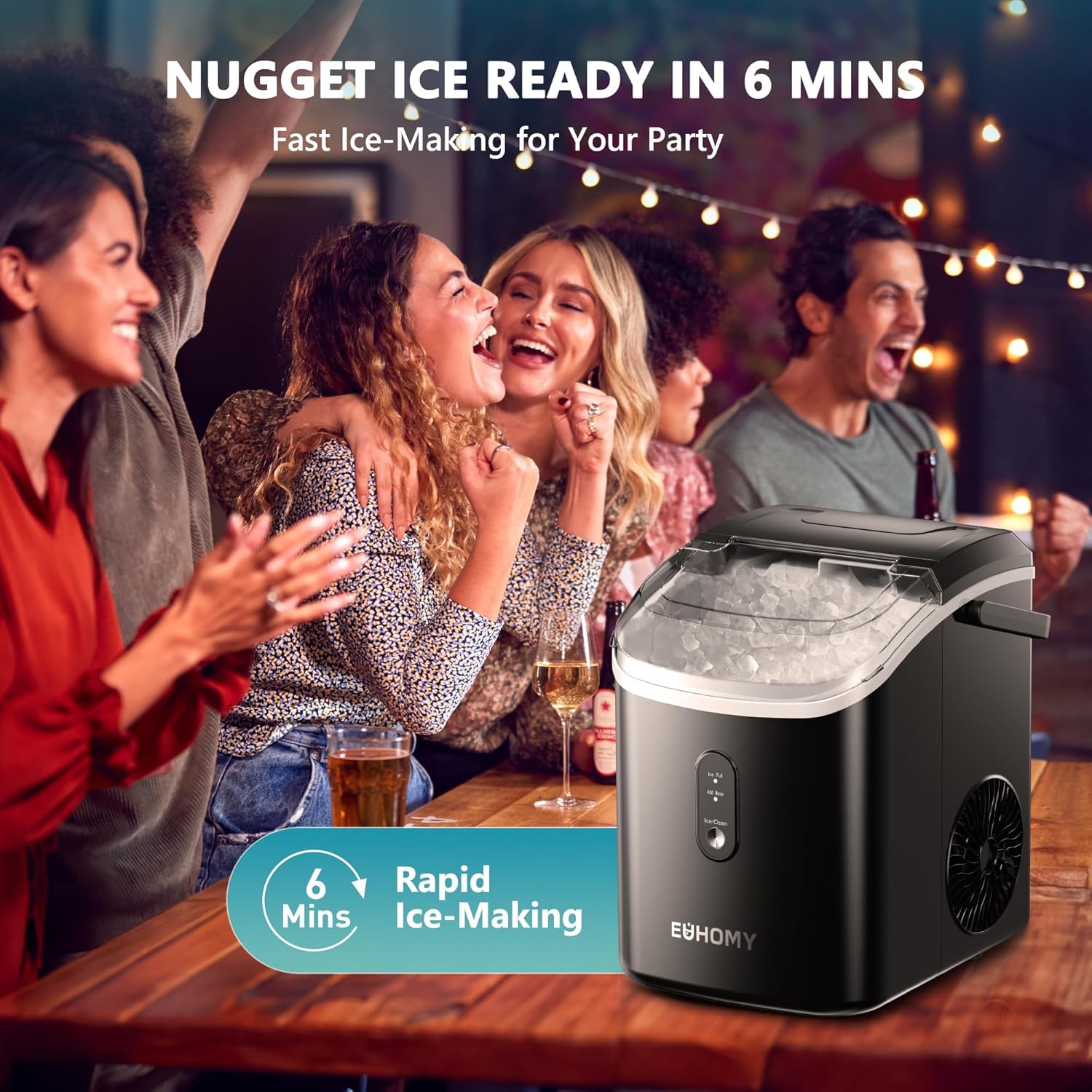 EUHOMY Nugget Ice Maker Countertop with Handle