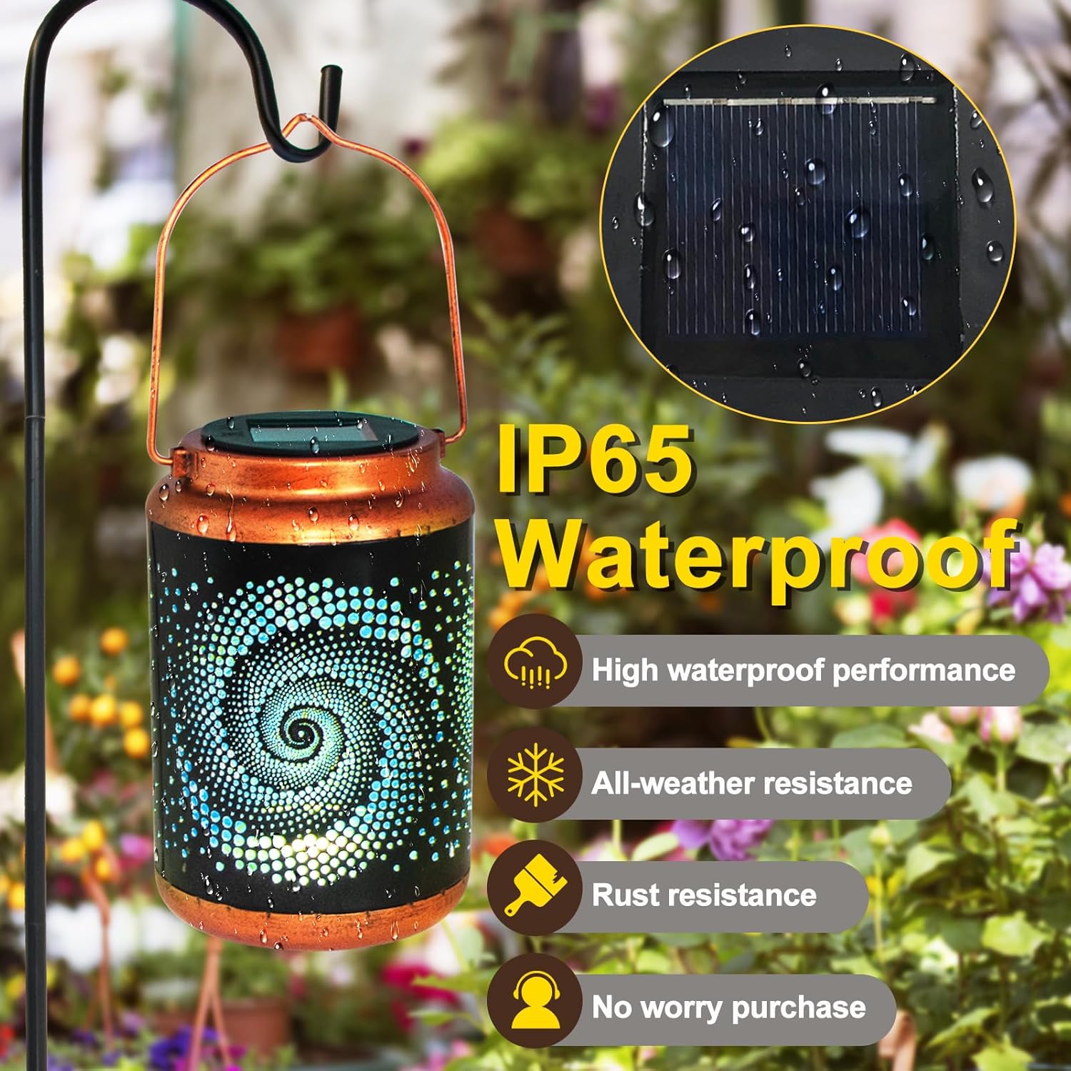 4 Pack Solar Lanterns Outdoor Hanging Metal Waterproof LED Lantern with Solar Powered
