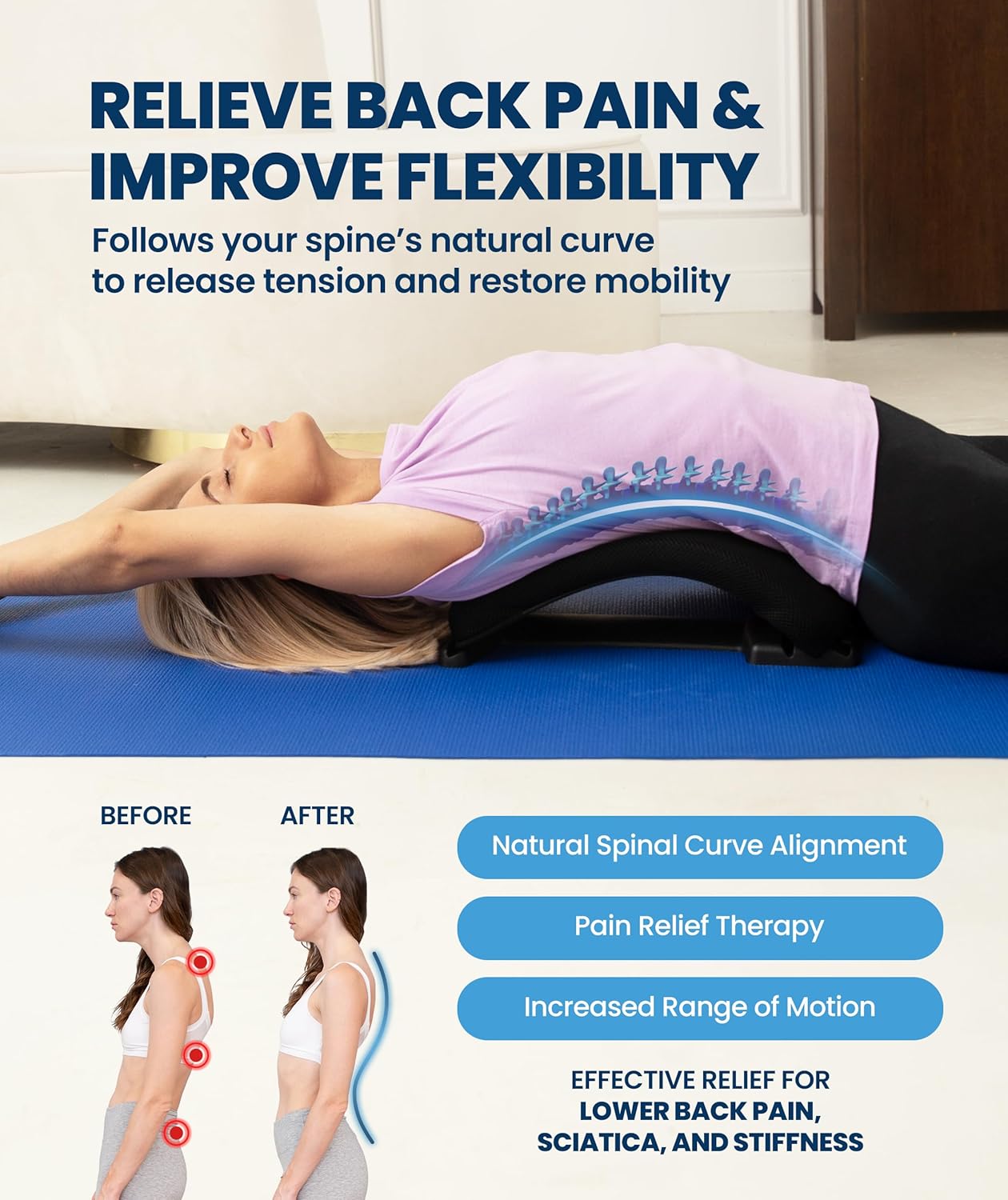 Everlasting Comfort Lumbar Support Board Back Stretcher for Lower Pain Relief