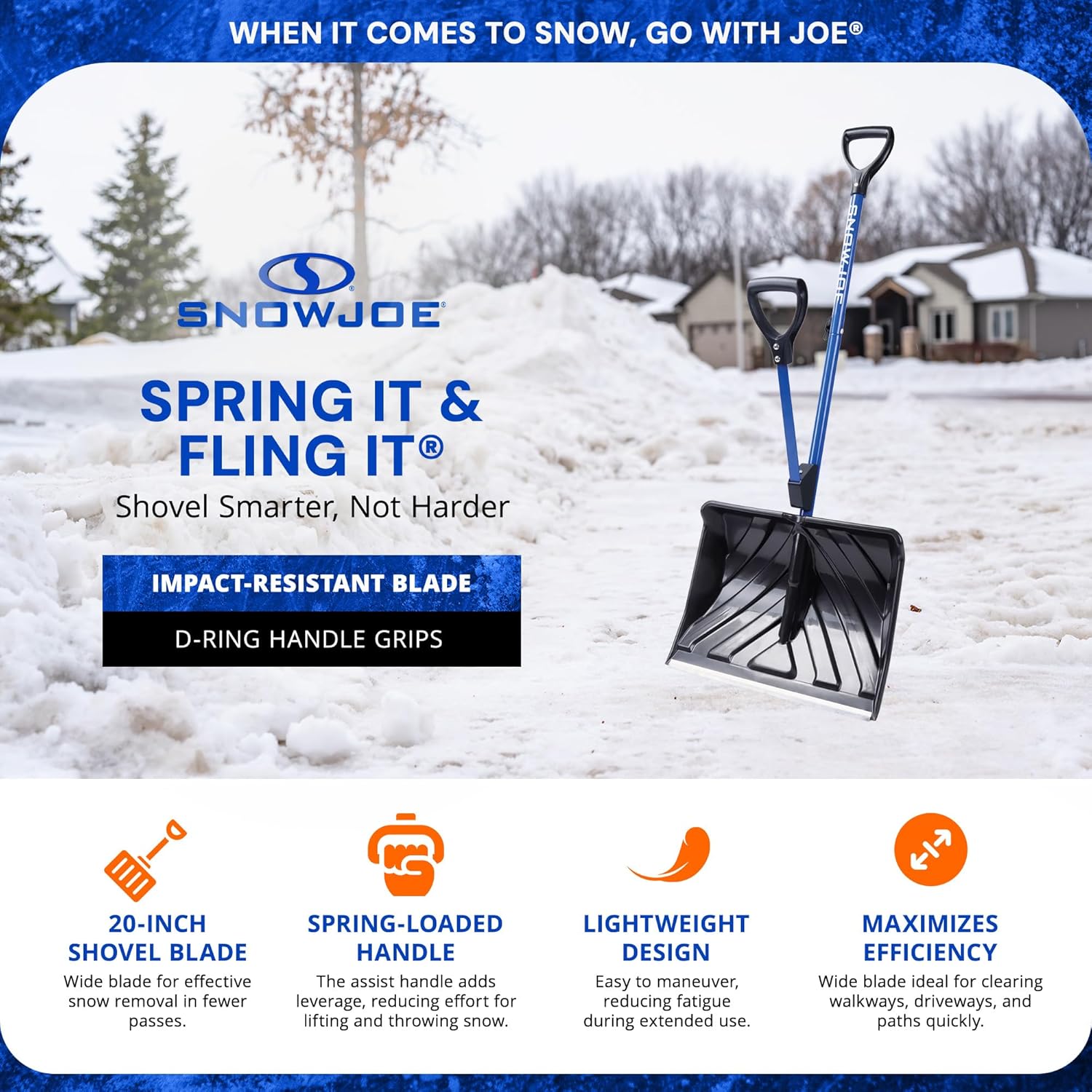 Snow Joe SJ-SHLV20 Shovelution Snow Shovel with Spring-Assist Handle
