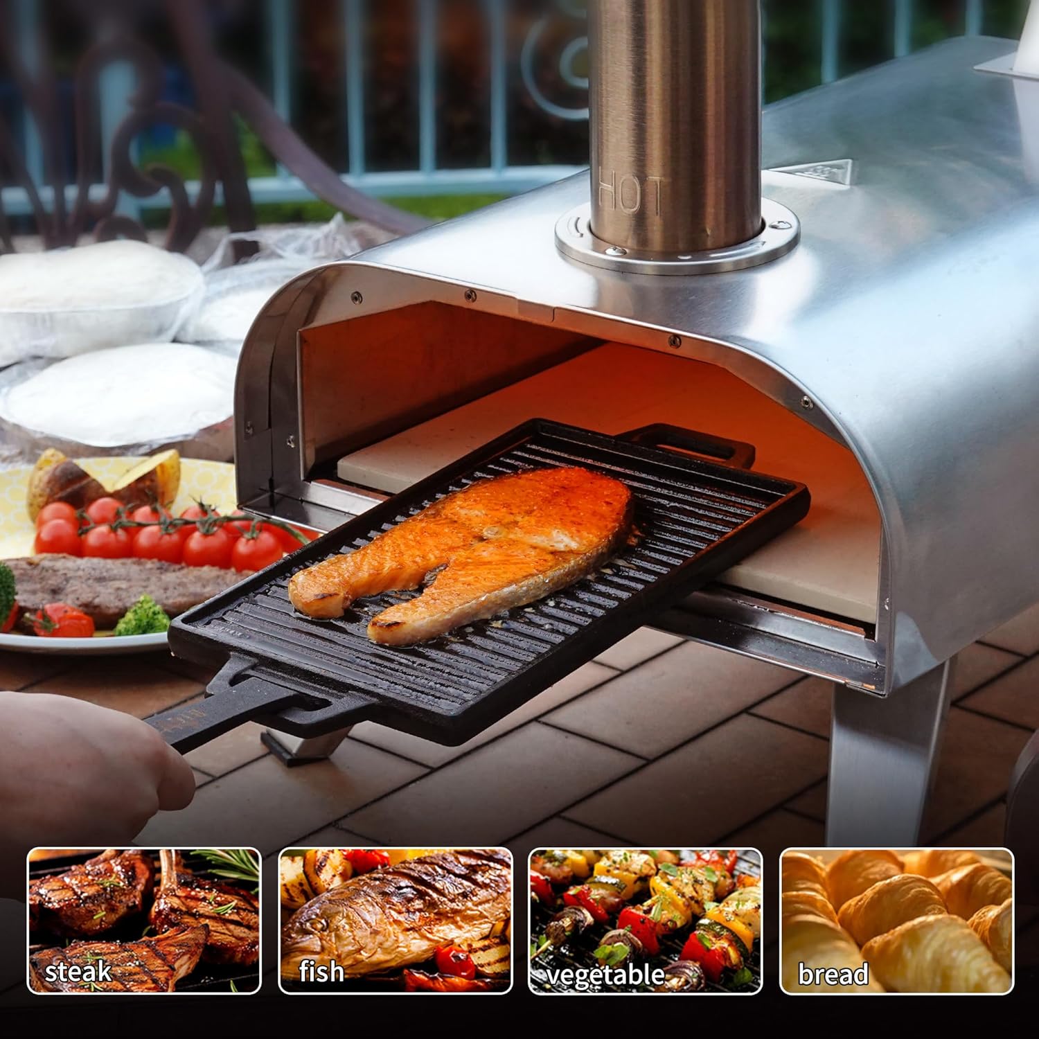 BIG HORN OUTDOORS Multi-Fuel Outdoor Pizza Oven – 3-in-1 Wood-Fired