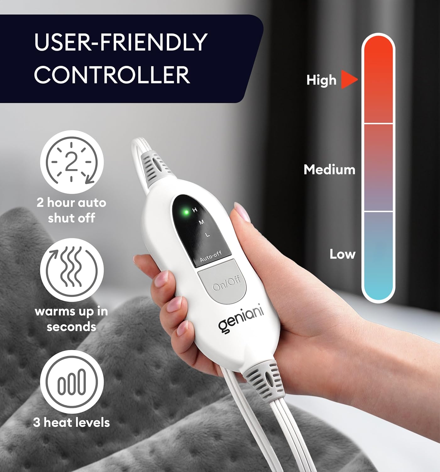 GENIANI XL Electric Heating Pad for Back Pain & Cramps Relief