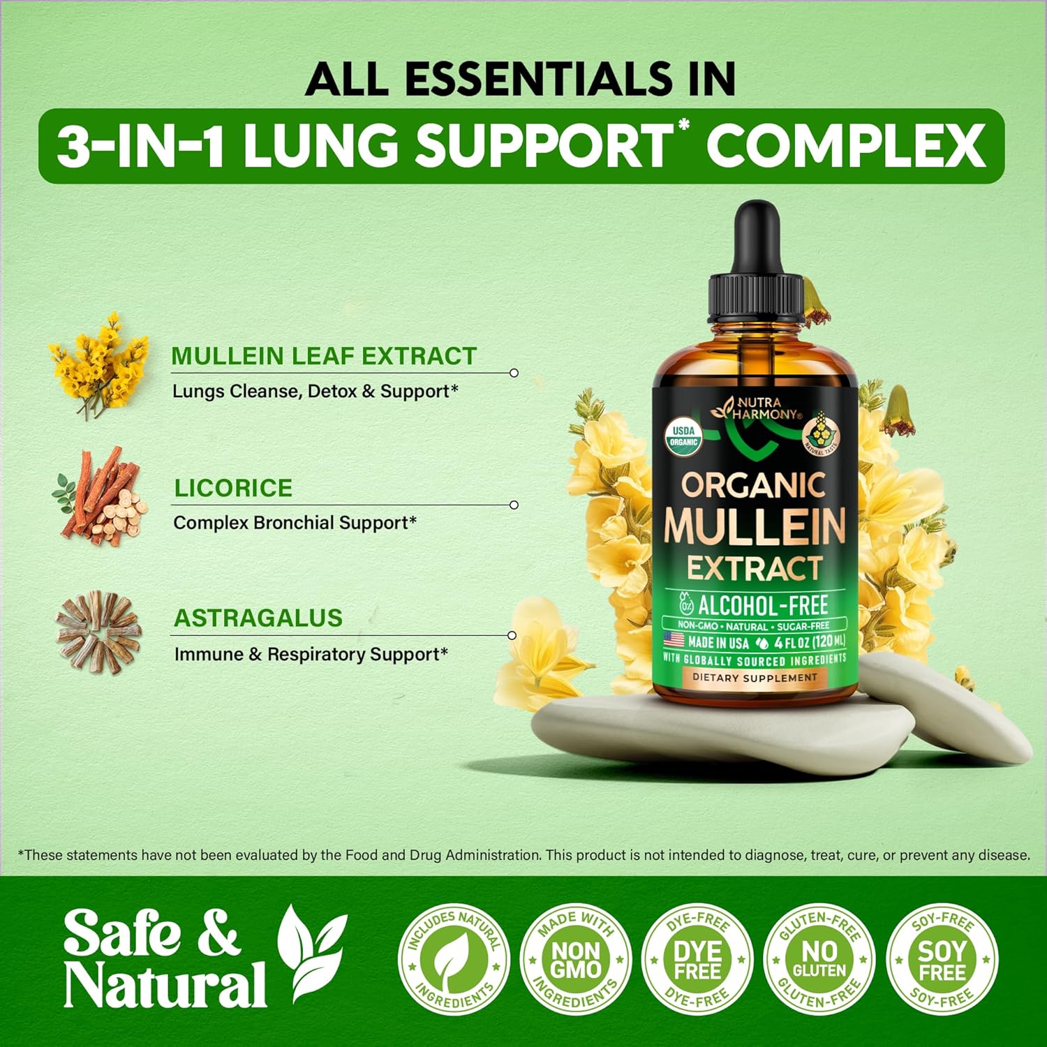 Mullein Drops for Lungs - USDA Organic Liquid